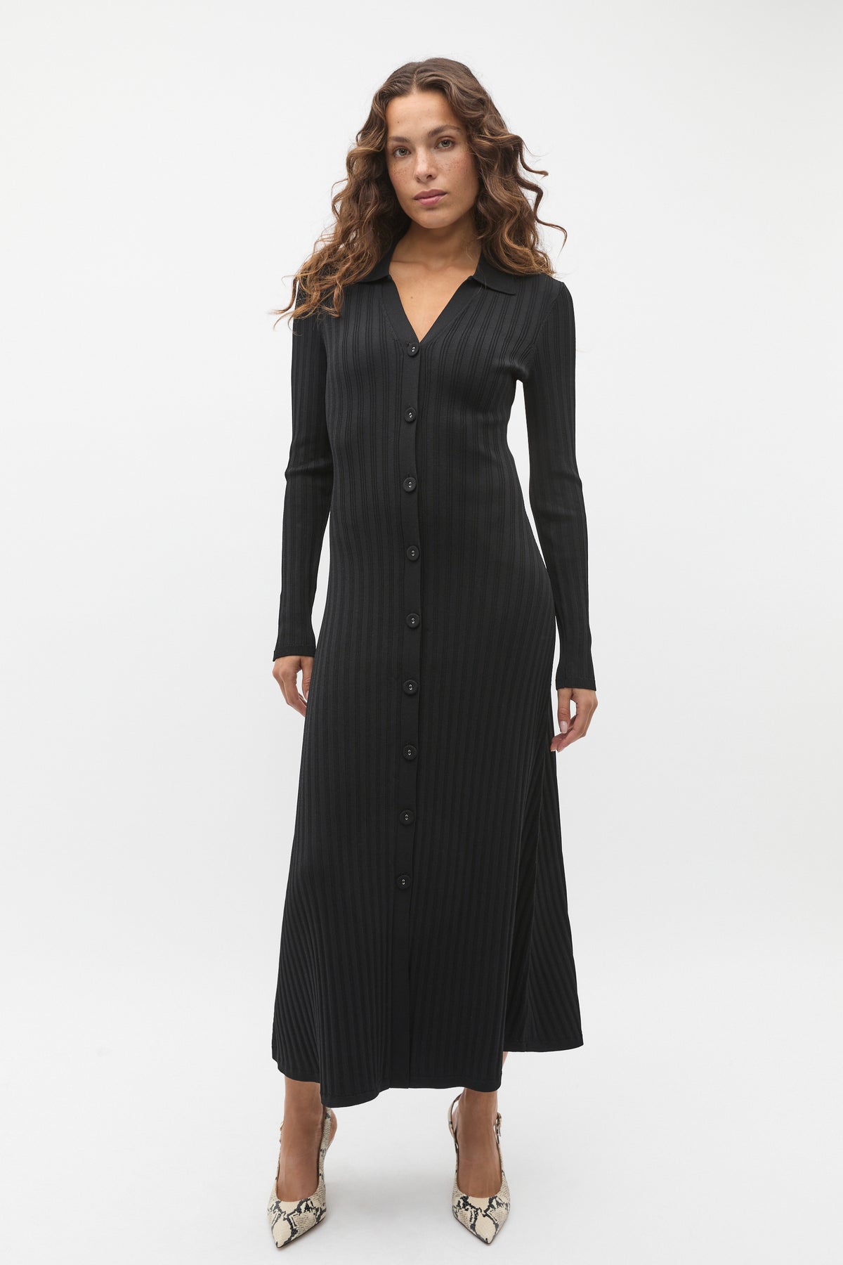 Crepe Ribbed Polo Midi Dress