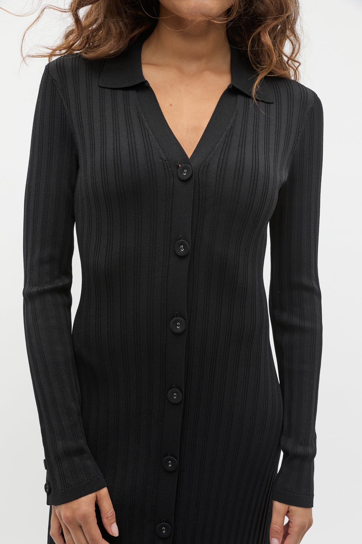 Crepe Ribbed Polo Midi Dress