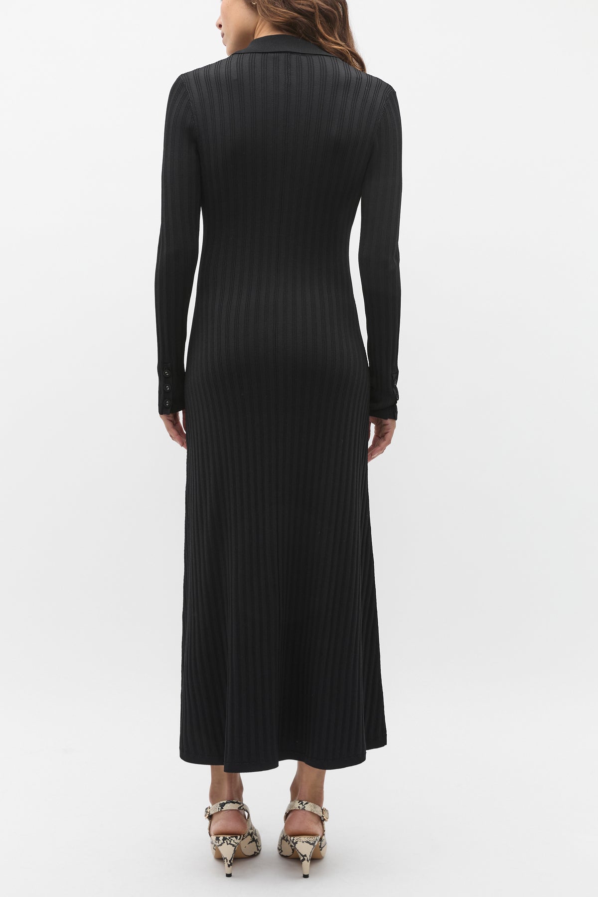 Crepe Ribbed Polo Midi Dress