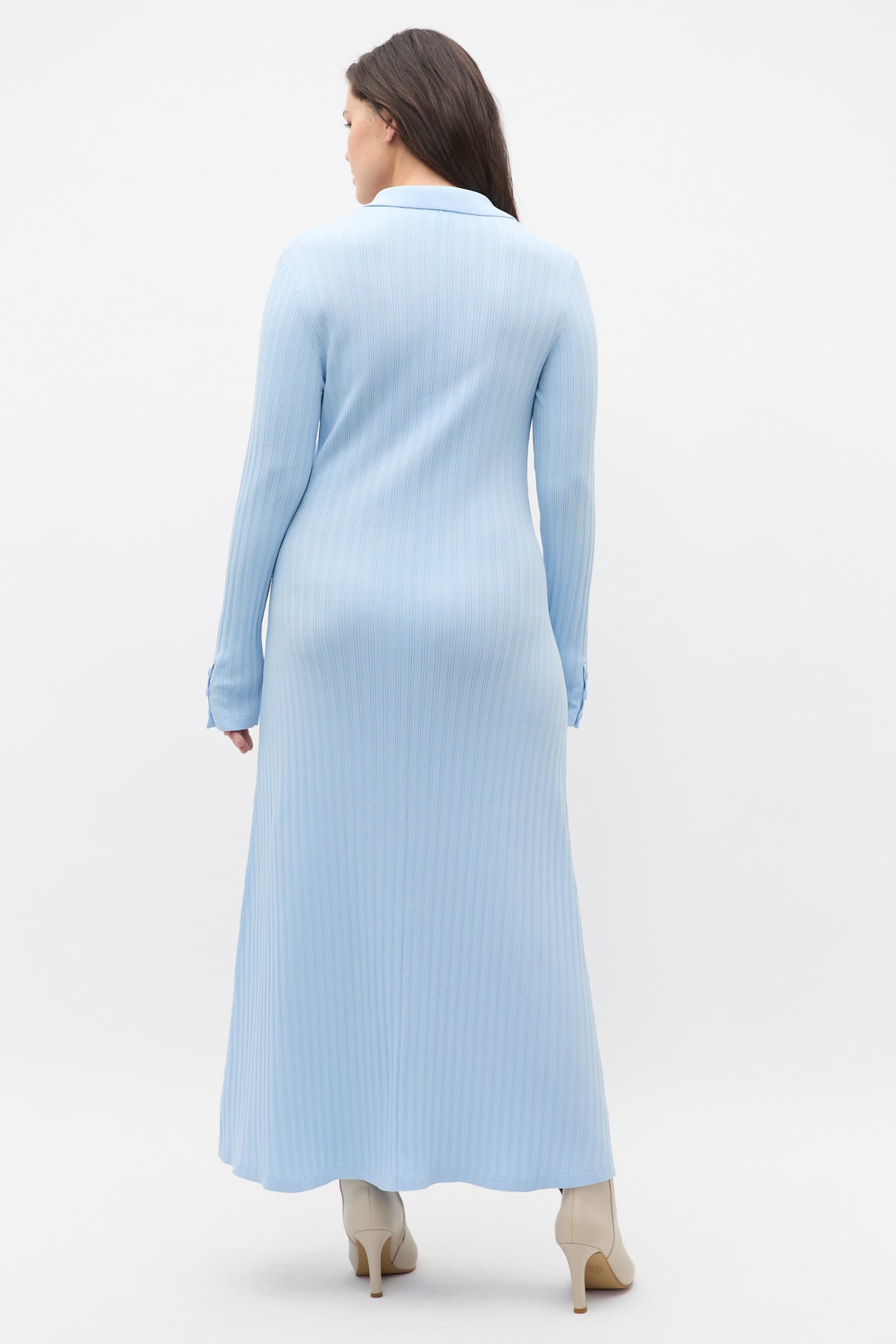 Crepe Ribbed Polo Midi Dress