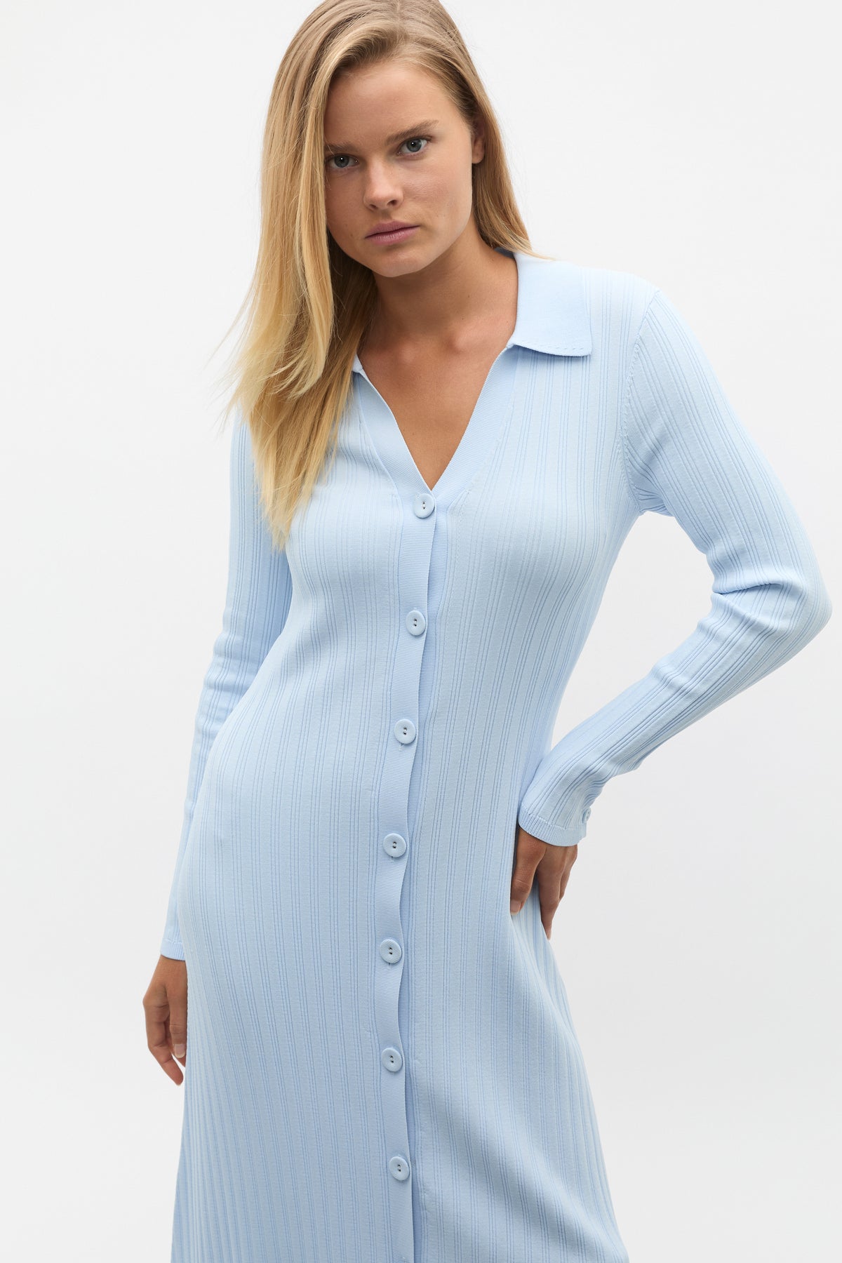 Crepe Ribbed Polo Midi Dress