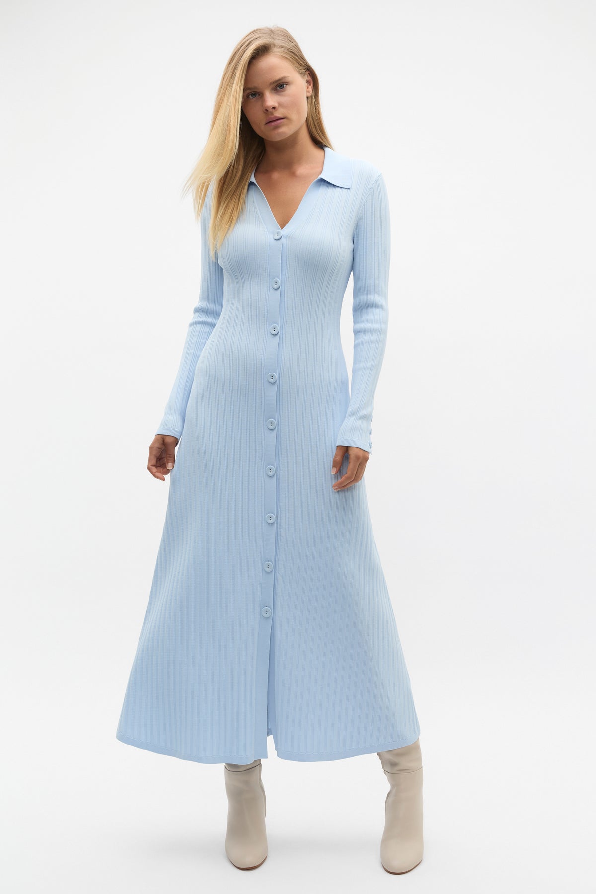 Crepe Ribbed Polo Midi Dress