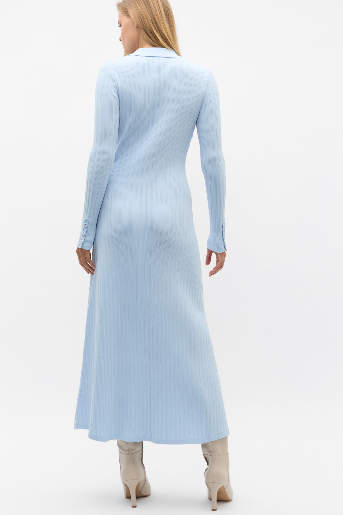 Crepe Ribbed Polo Midi Dress