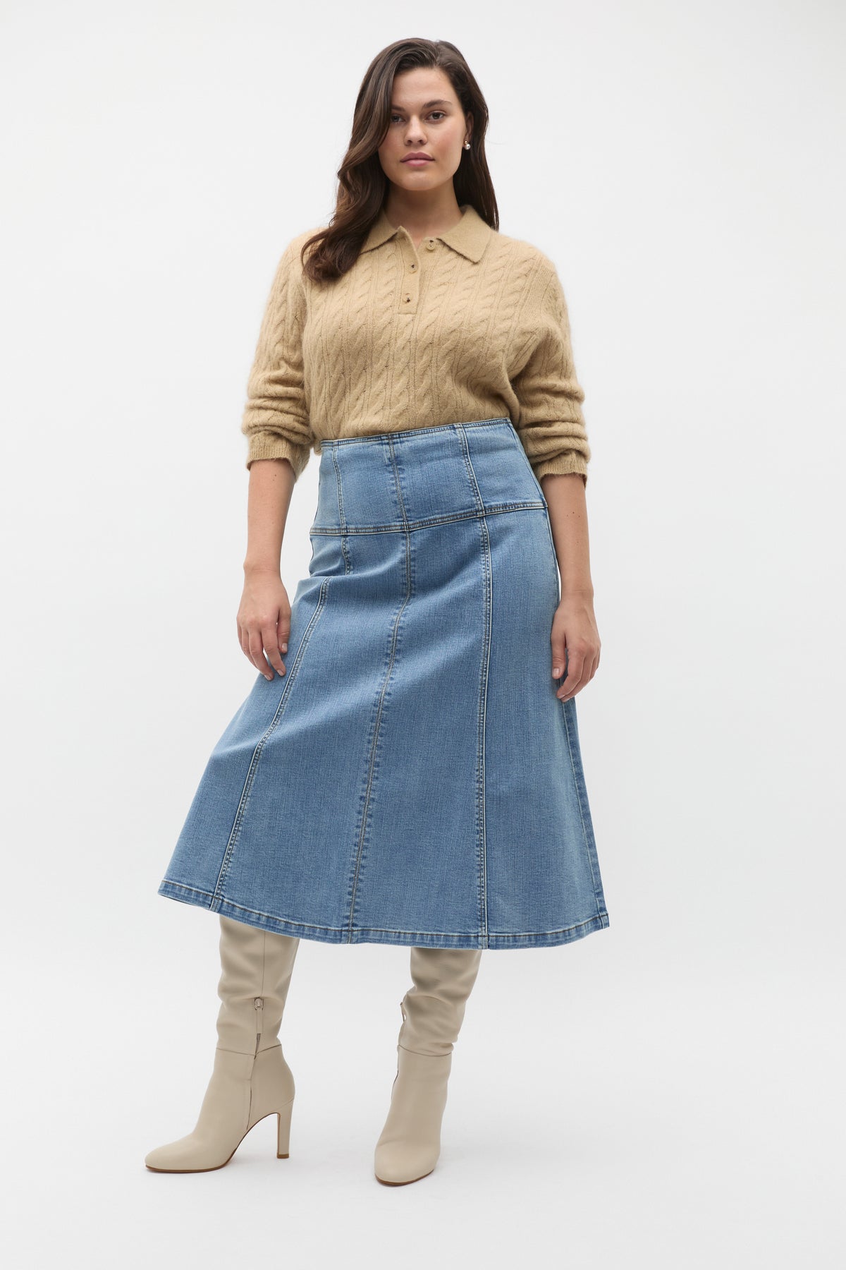 Denim Fit Flare Skirt