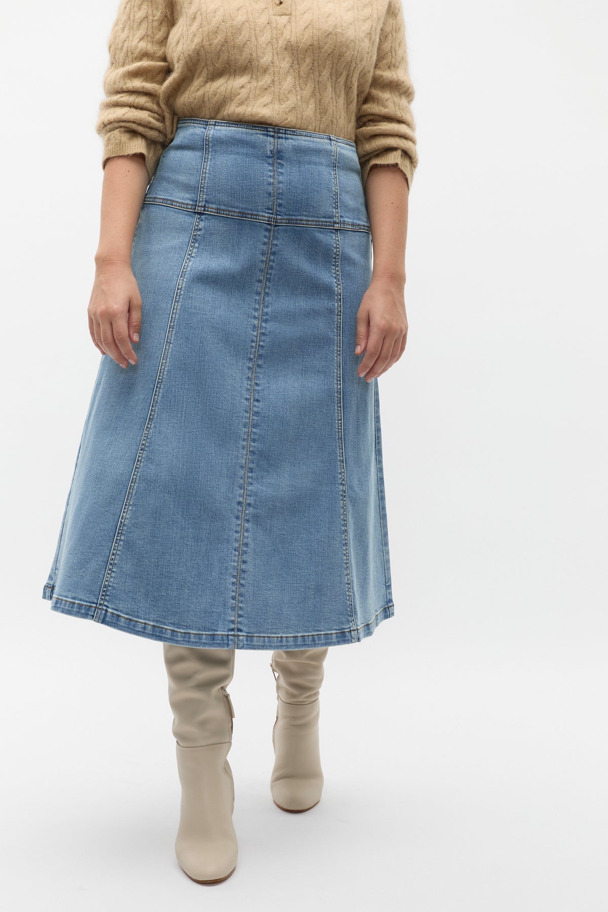 Denim Fit Flare Skirt