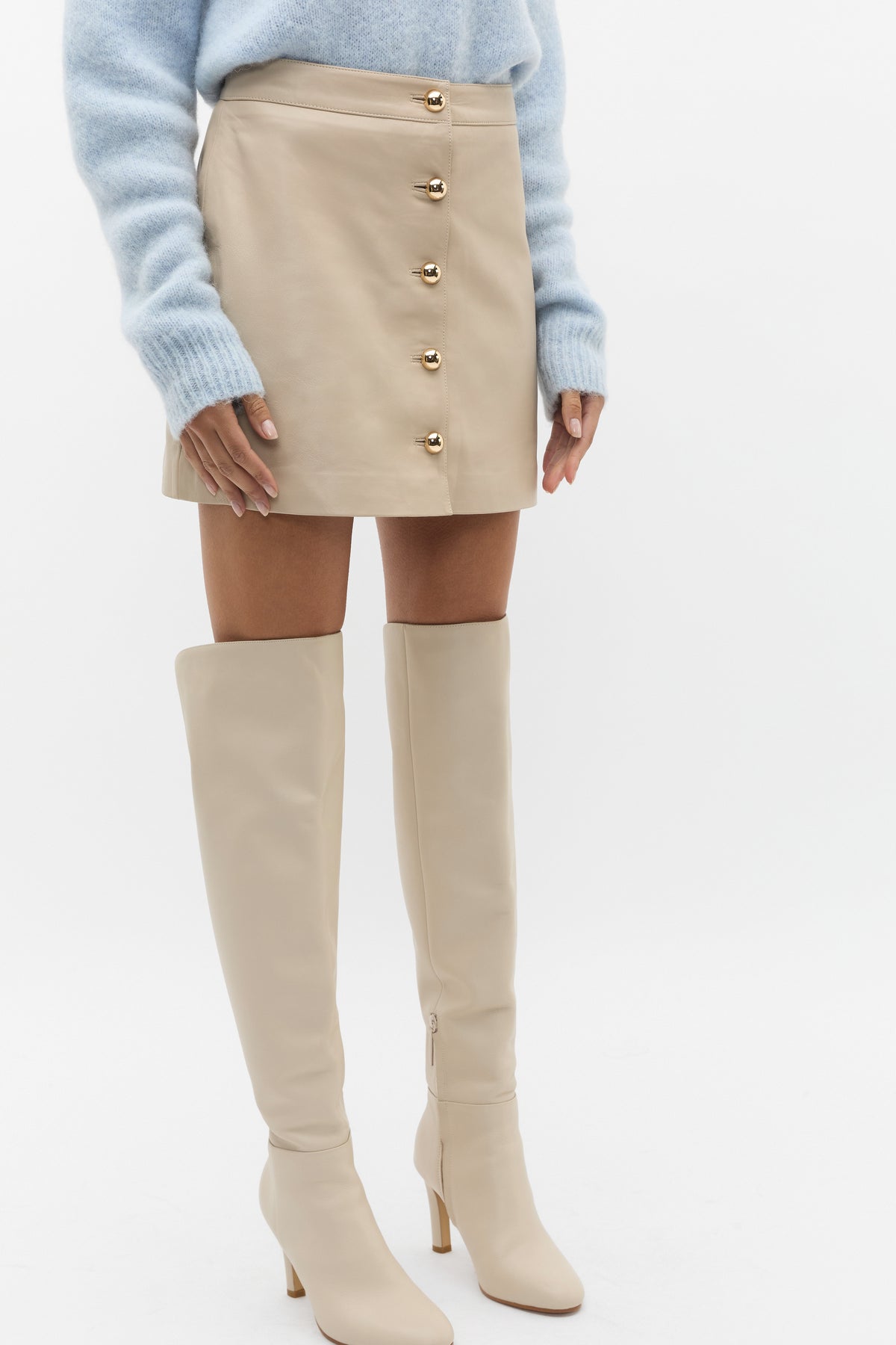 Leather Button Mini Skirt