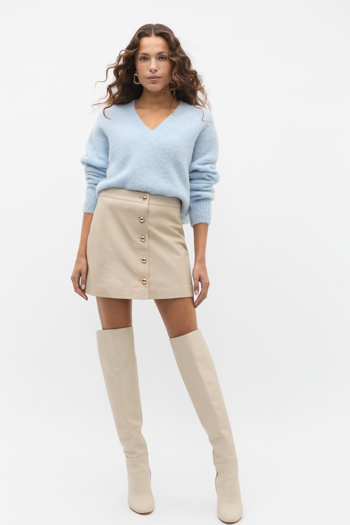 Leather Button Mini Skirt