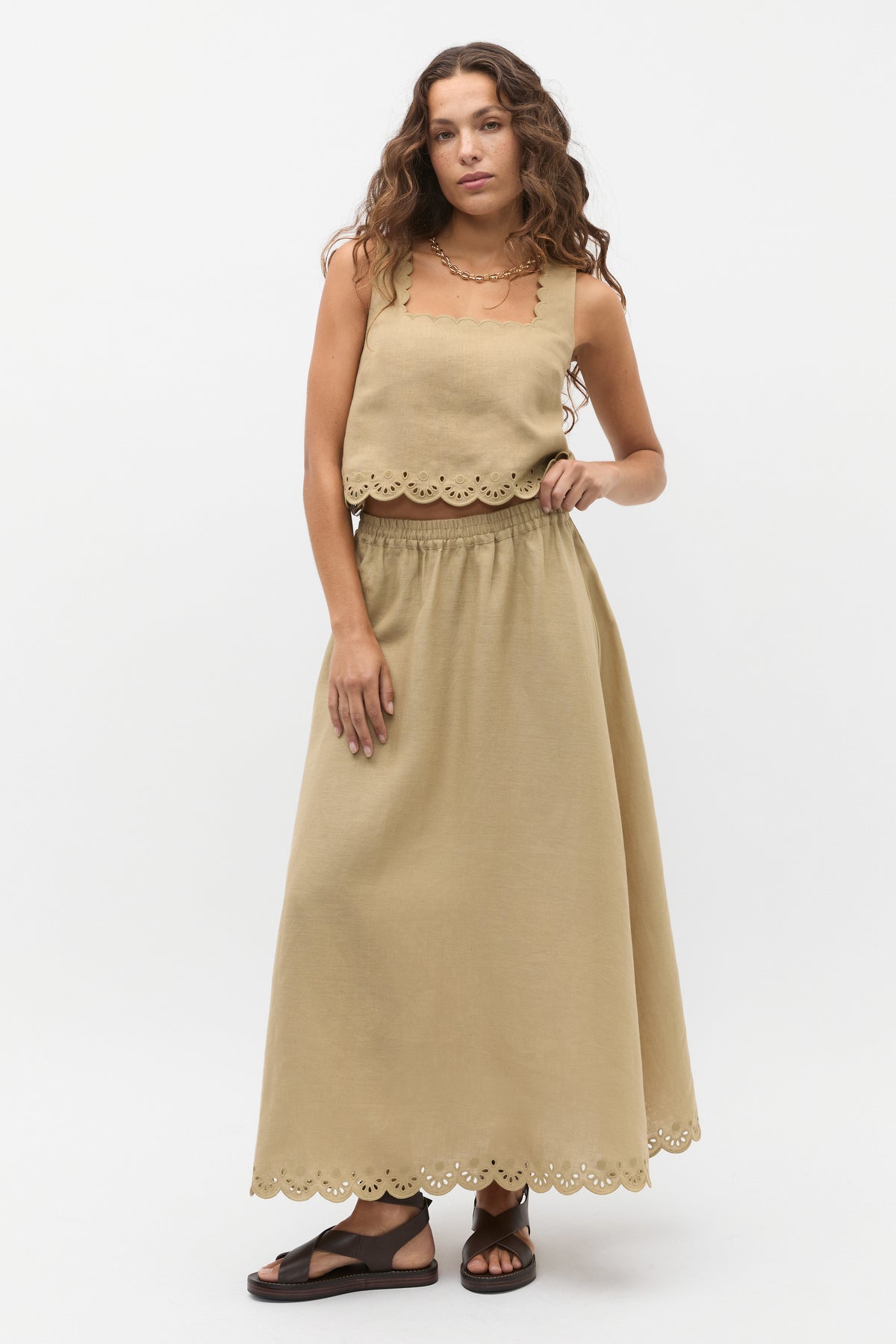 Scallop Broderie Midi Skirt