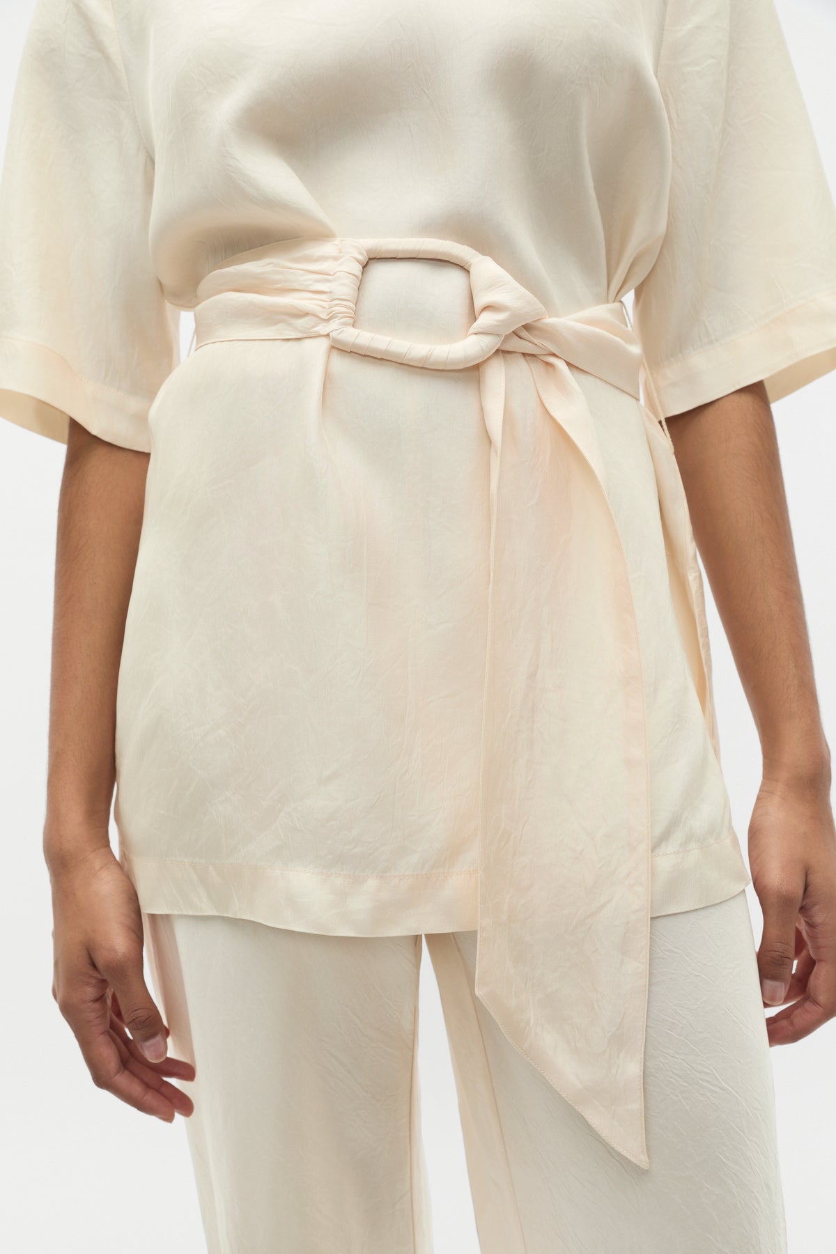 Crinkled Satin Belted Tunic