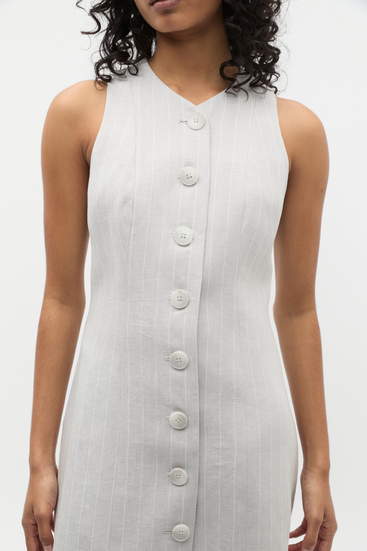 Linen Pinstripe Button Dress