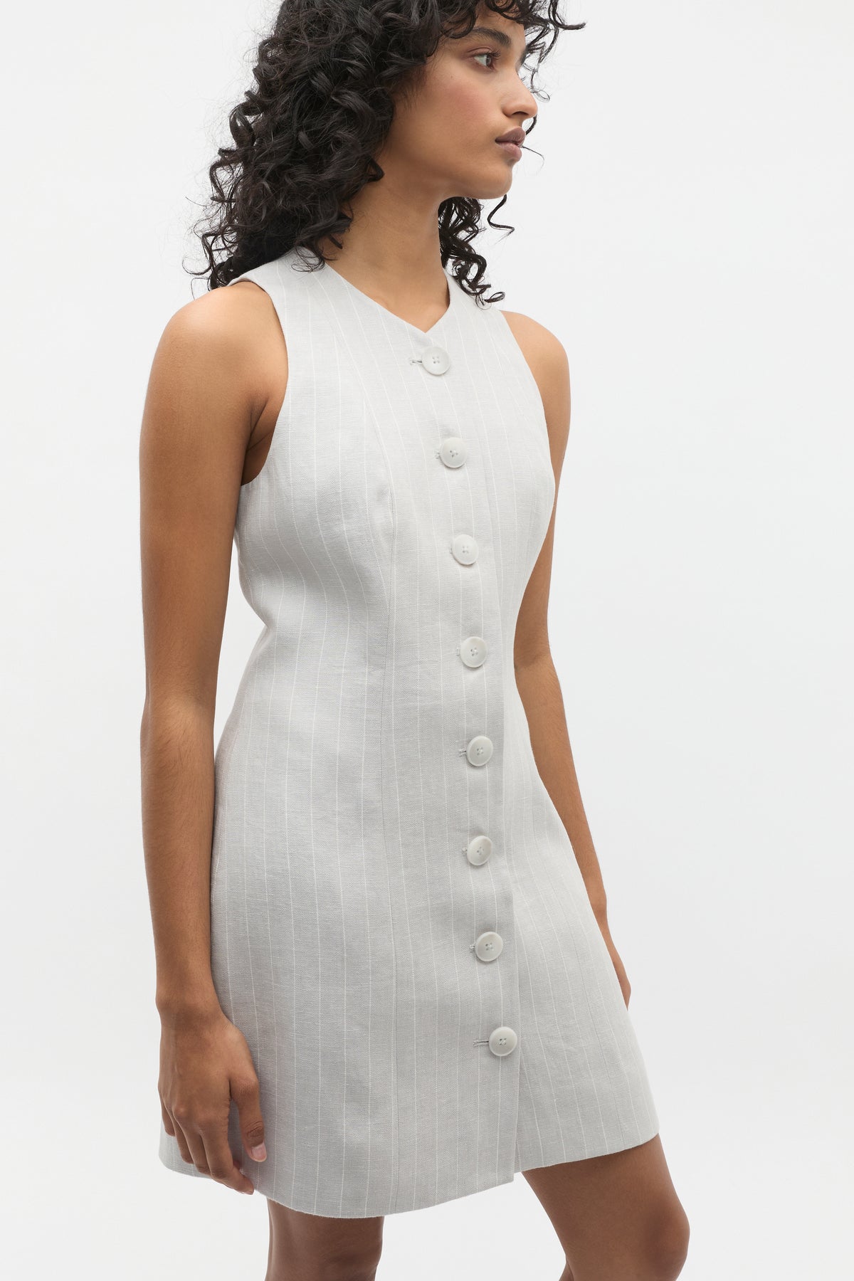 Linen Pinstripe Button Dress