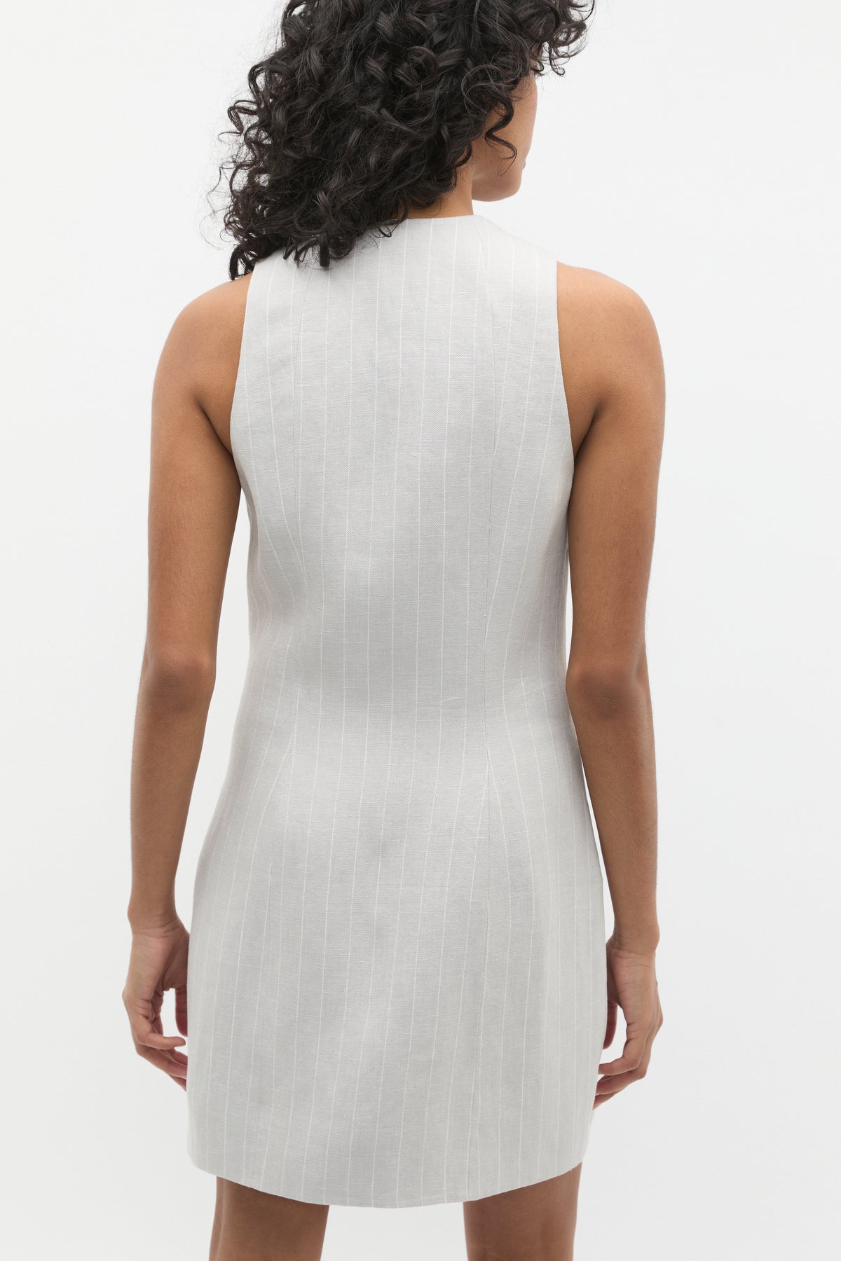 Linen Pinstripe Button Dress