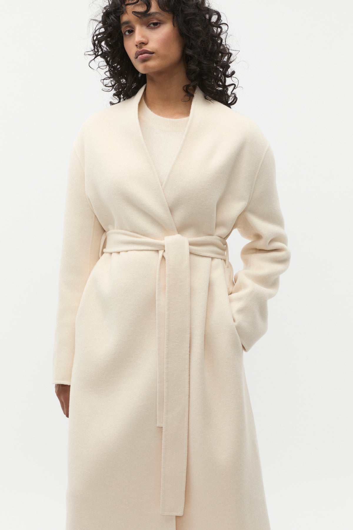 Wool Blend Belted Midi Coat