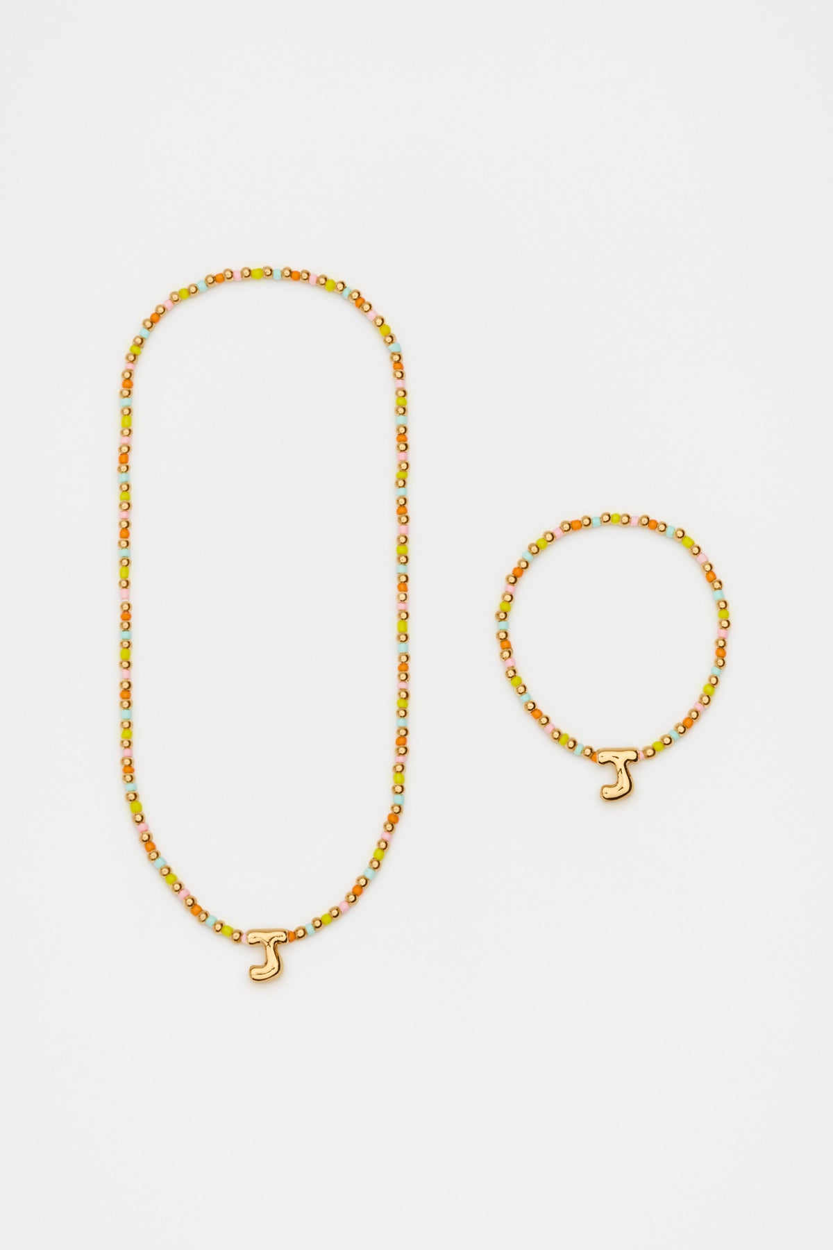 Initial Necklace And Bracelet Set