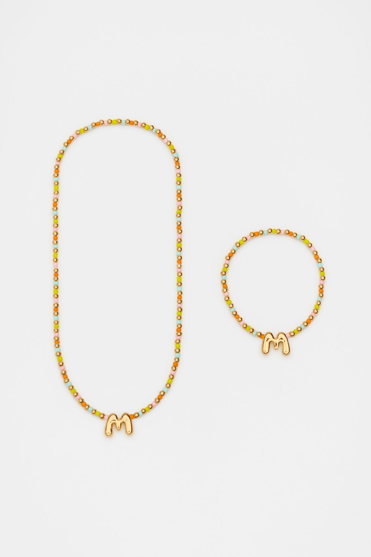 Initial Necklace And Bracelet Set