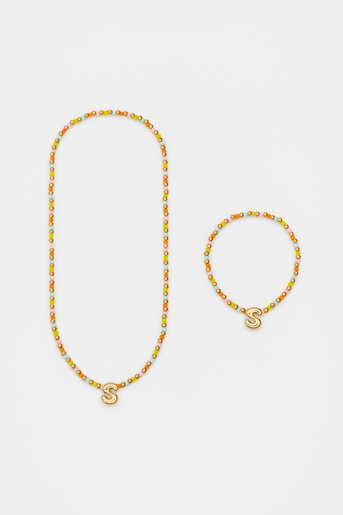 Initial Necklace And Bracelet Set