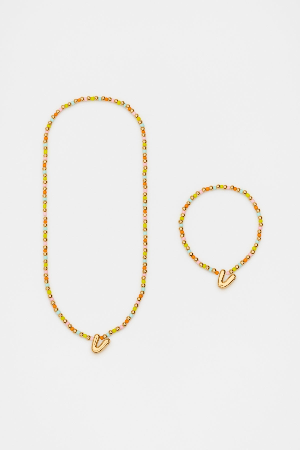 Initial Necklace And Bracelet Set