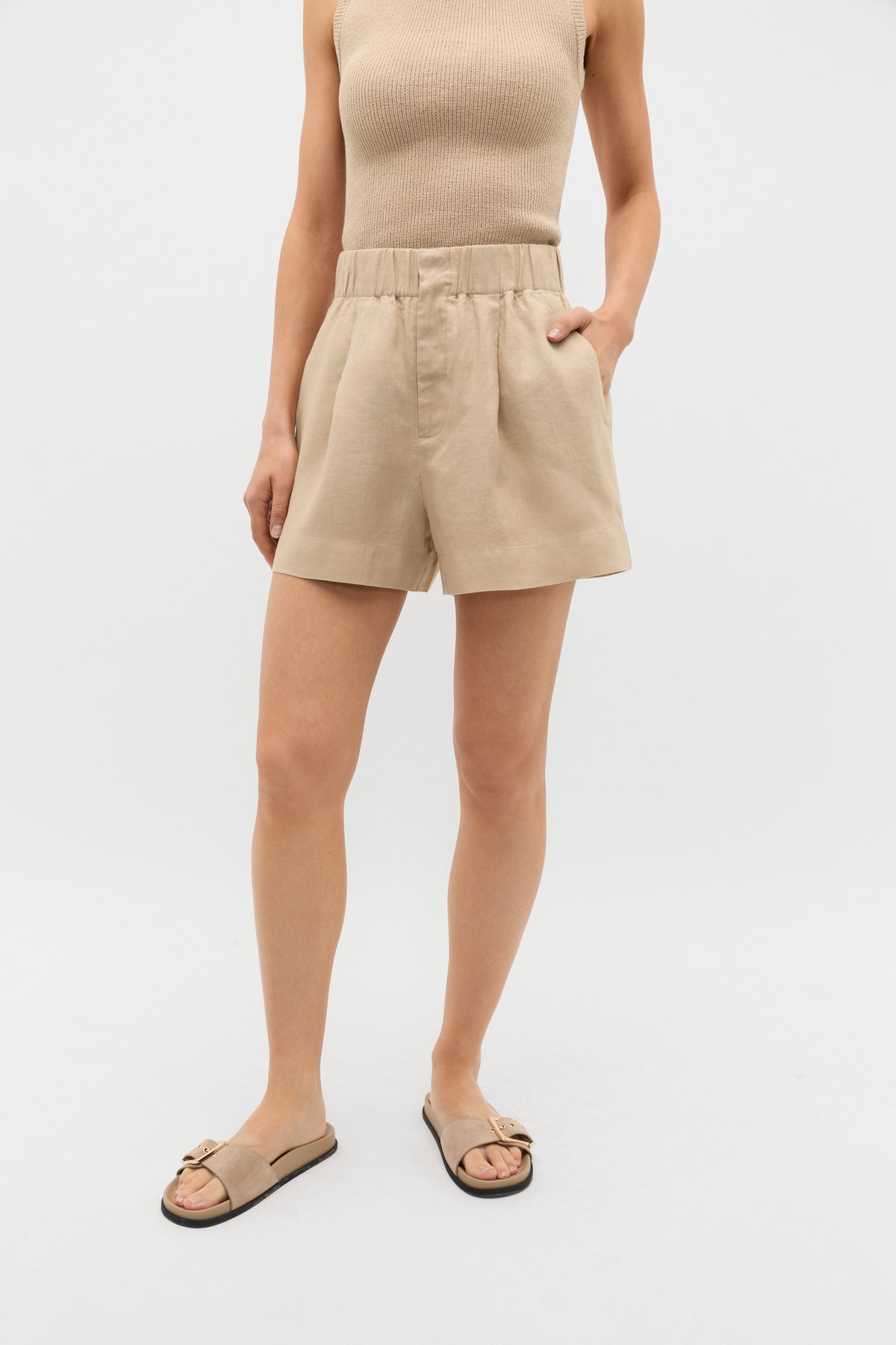 Core Linen Gathered Palazzo Short