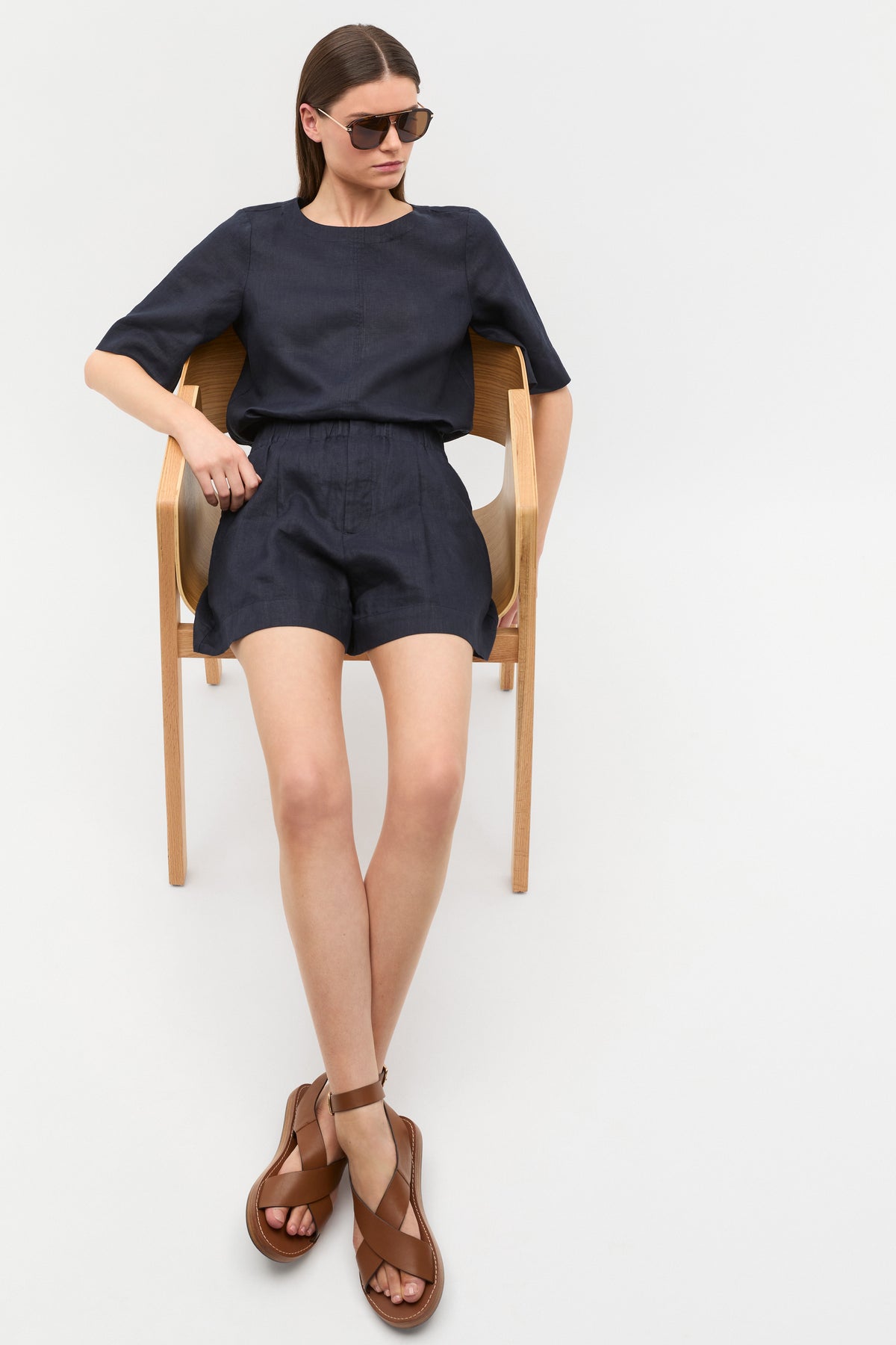 Core Linen Gathered Palazzo Short