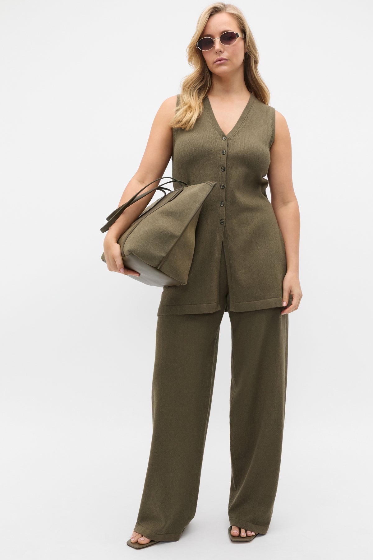 V Neck Button Through Knit Vest