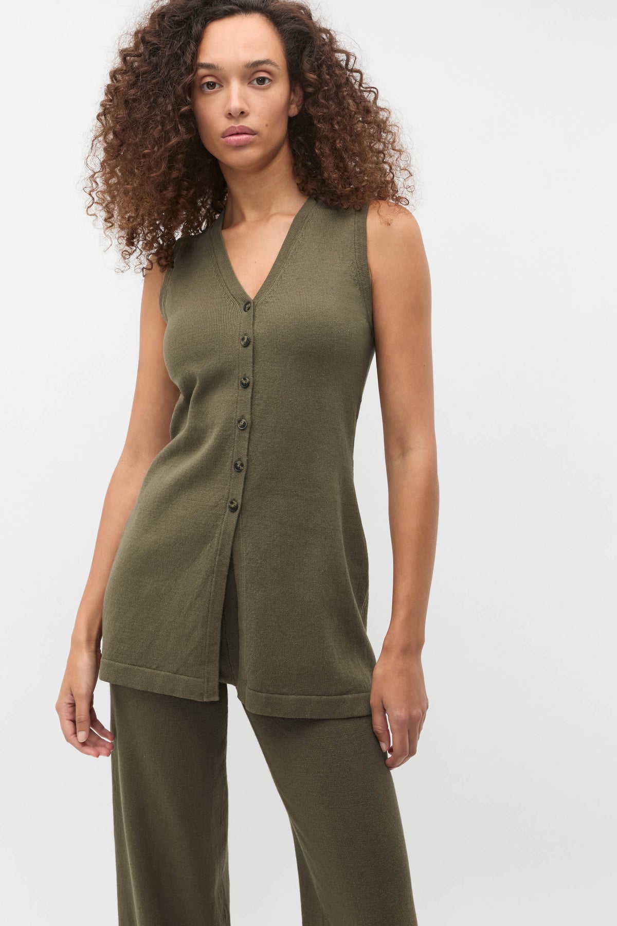 V Neck Button Through Knit Vest