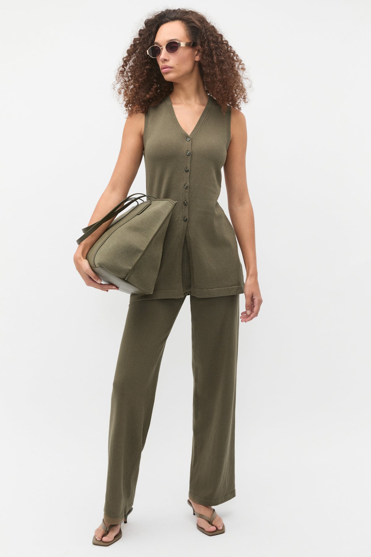V Neck Button Through Knit Vest