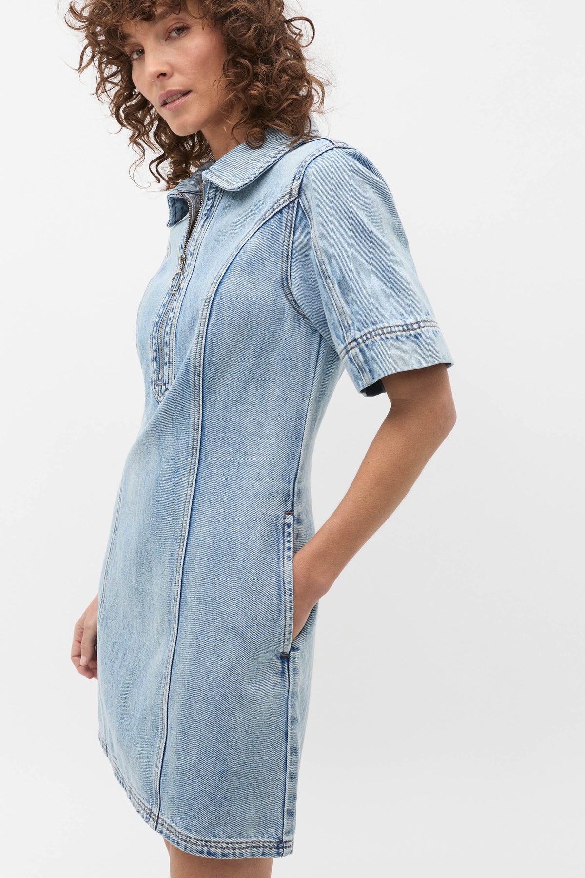Denim Zip Mini Shirt Dress