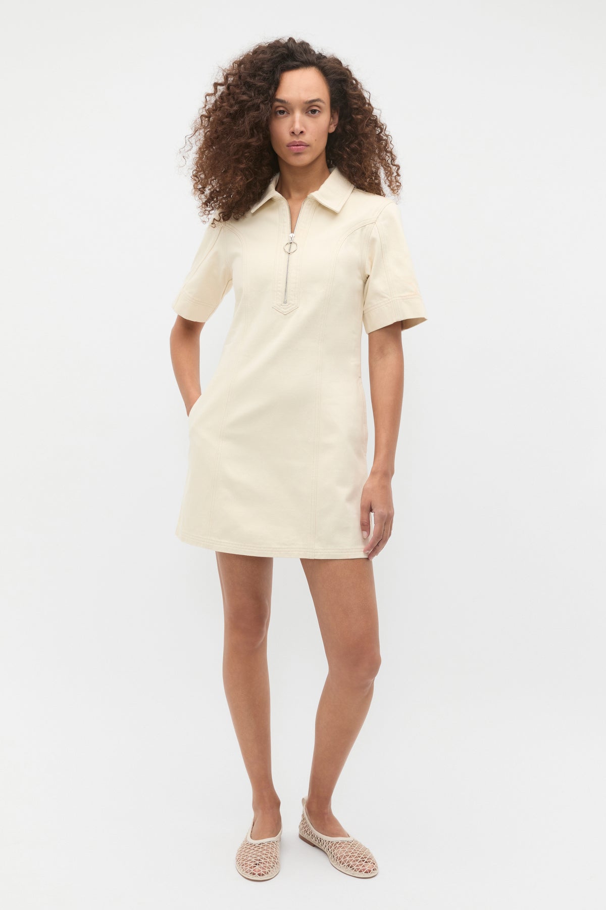 Denim Zip Mini Shirt Dress