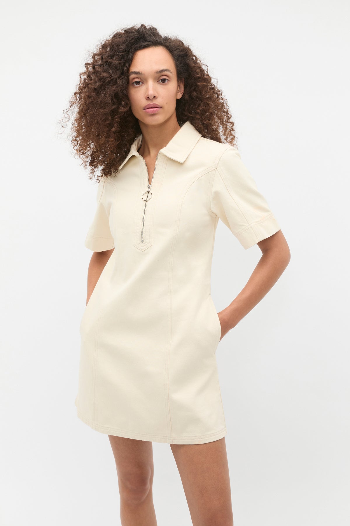 Denim Zip Mini Shirt Dress