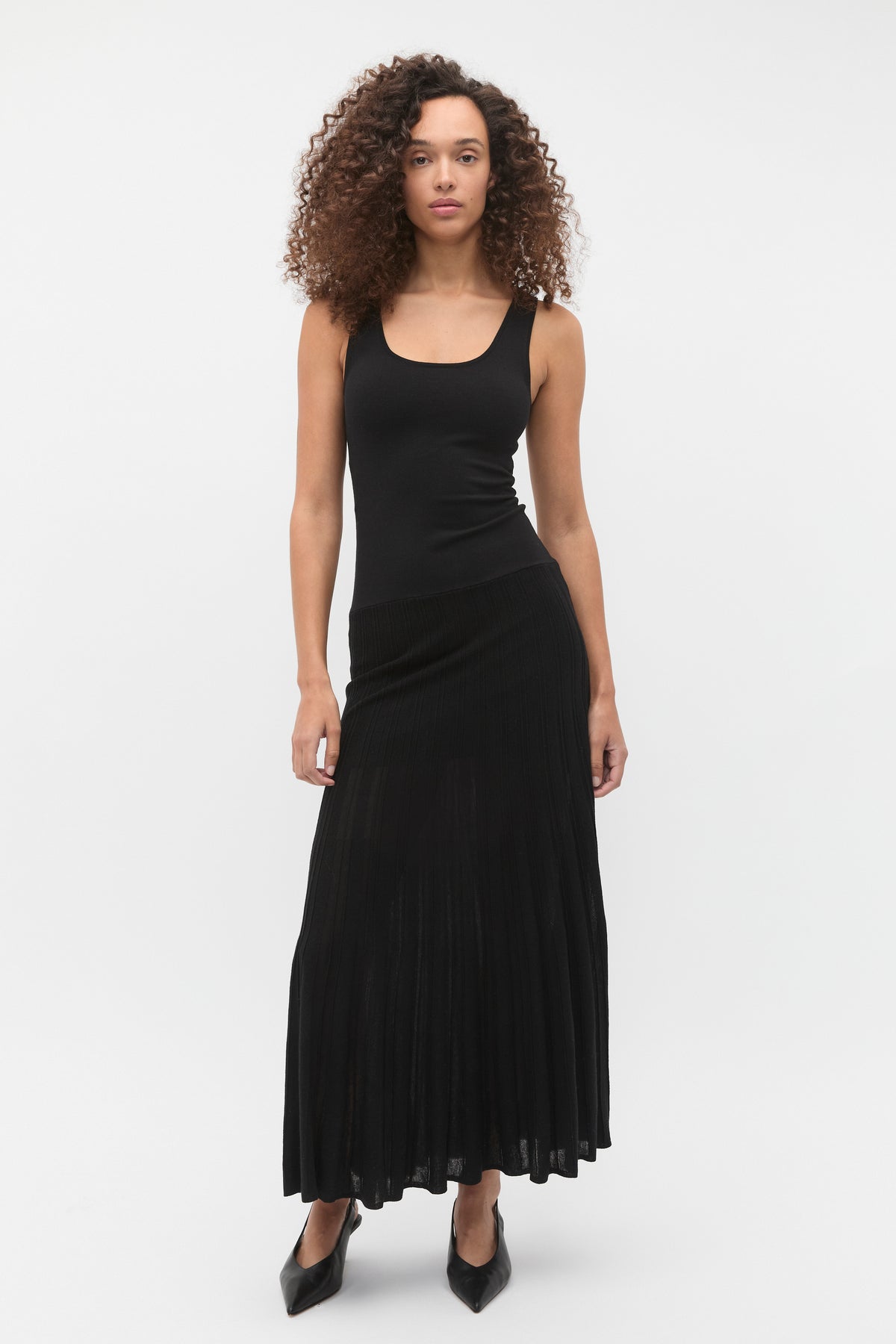 Fine Rib Knit Panel Maxi Dress