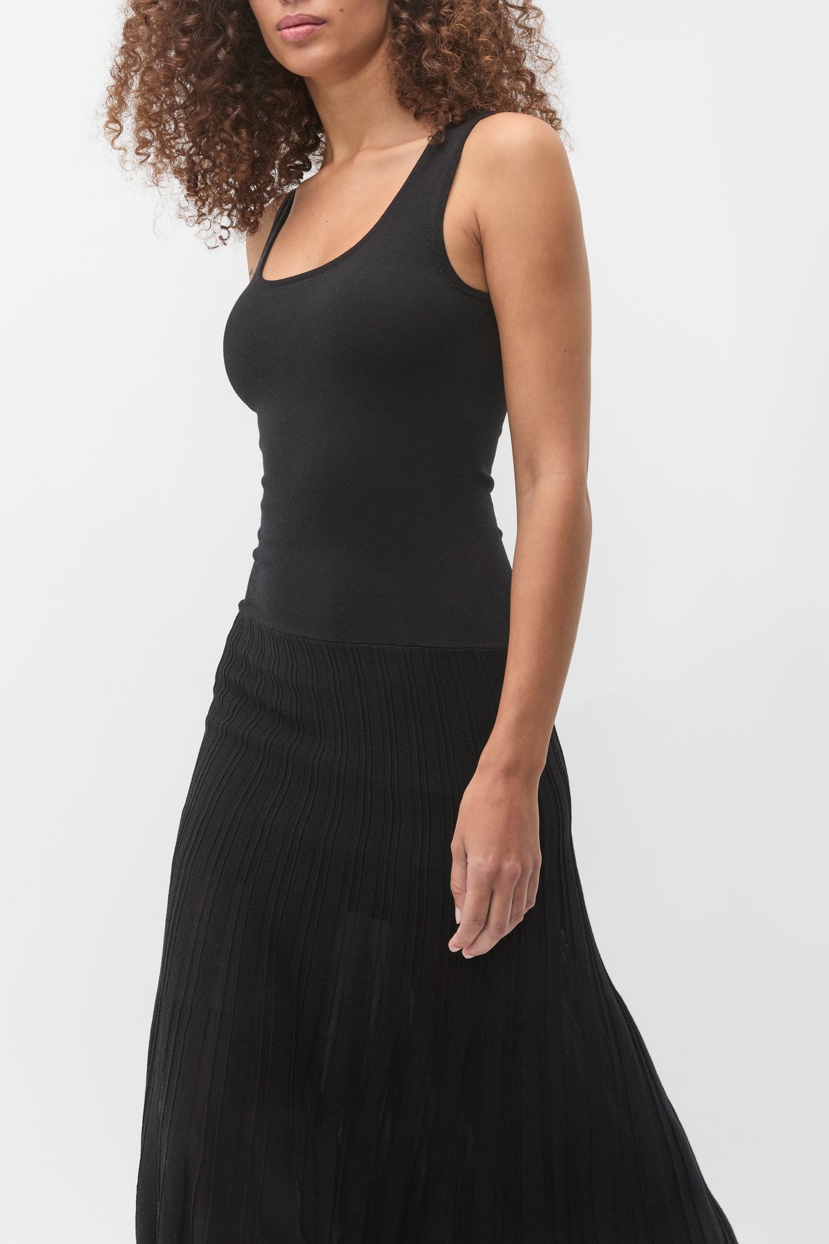 Fine Rib Knit Panel Maxi Dress