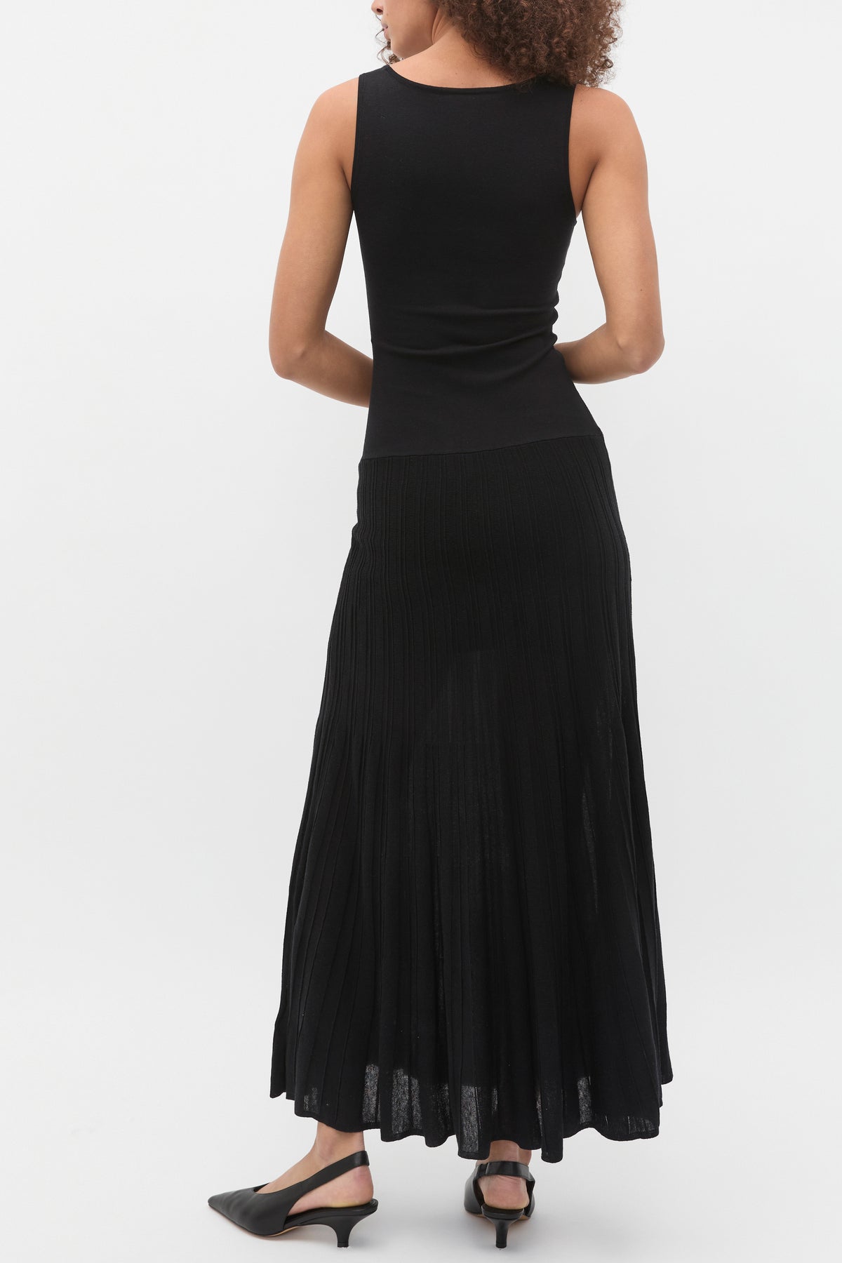 Fine Rib Knit Panel Maxi Dress