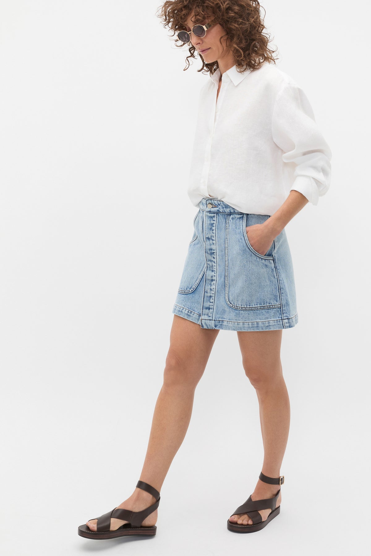 Denim Curve Pocket Mini Skirt