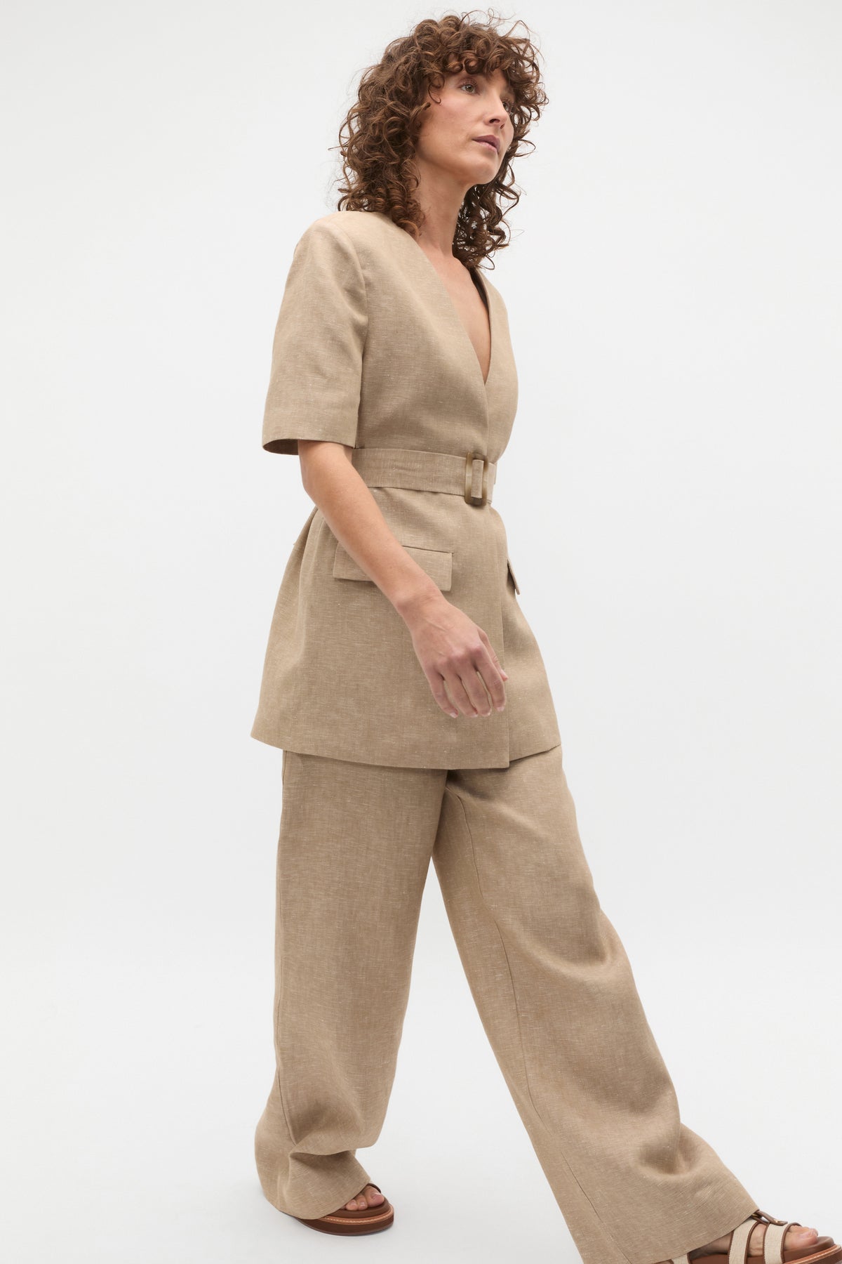 Linen Crossdye Tie Waist Jacket