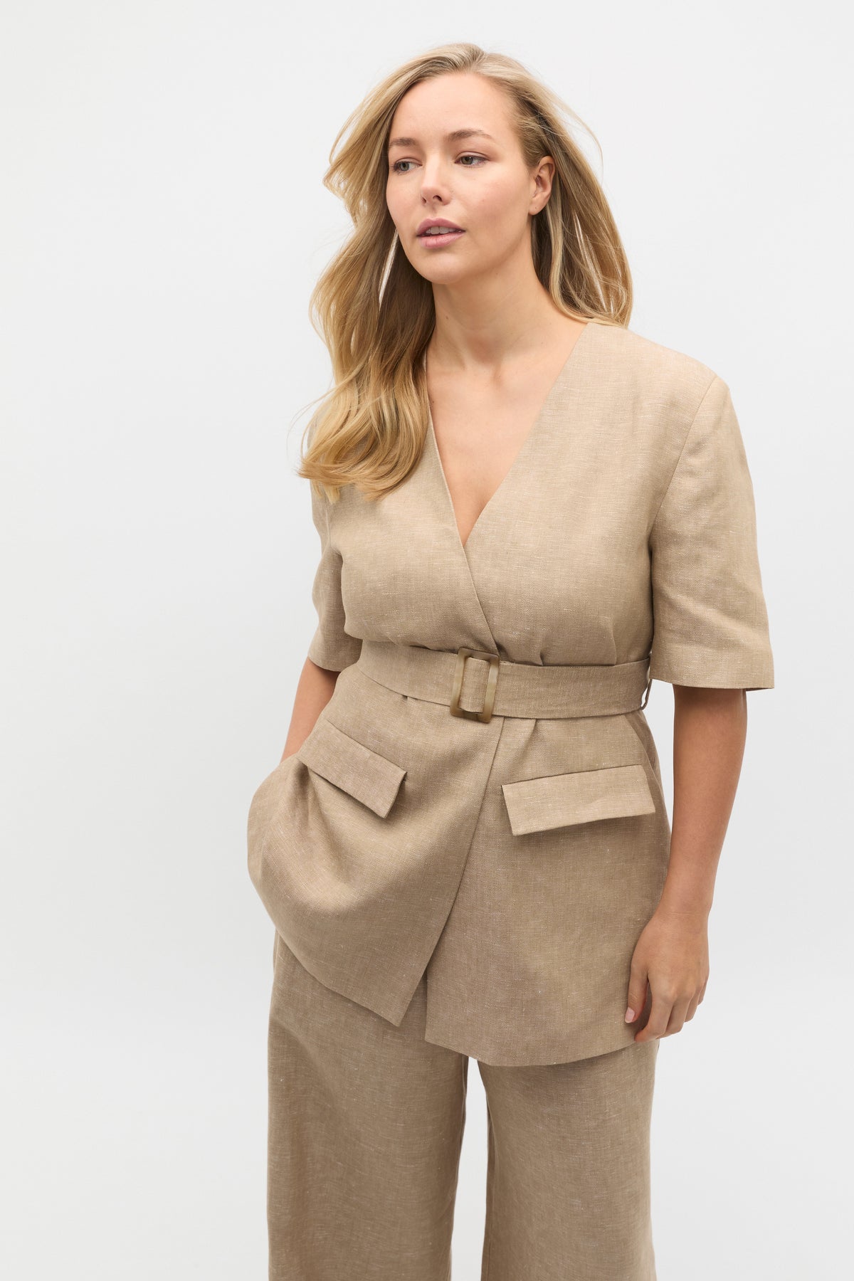 Linen Crossdye Tie Waist Jacket