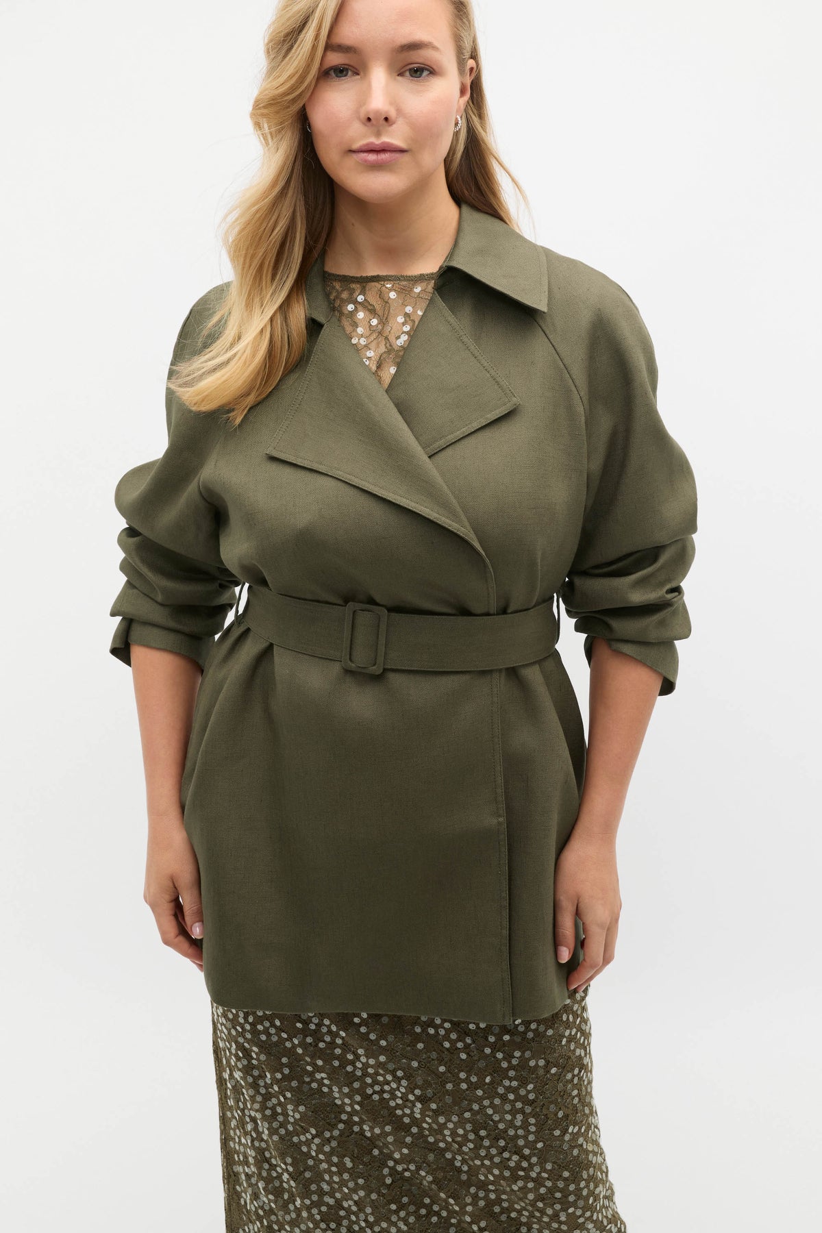 Linen Crop Trench Coat