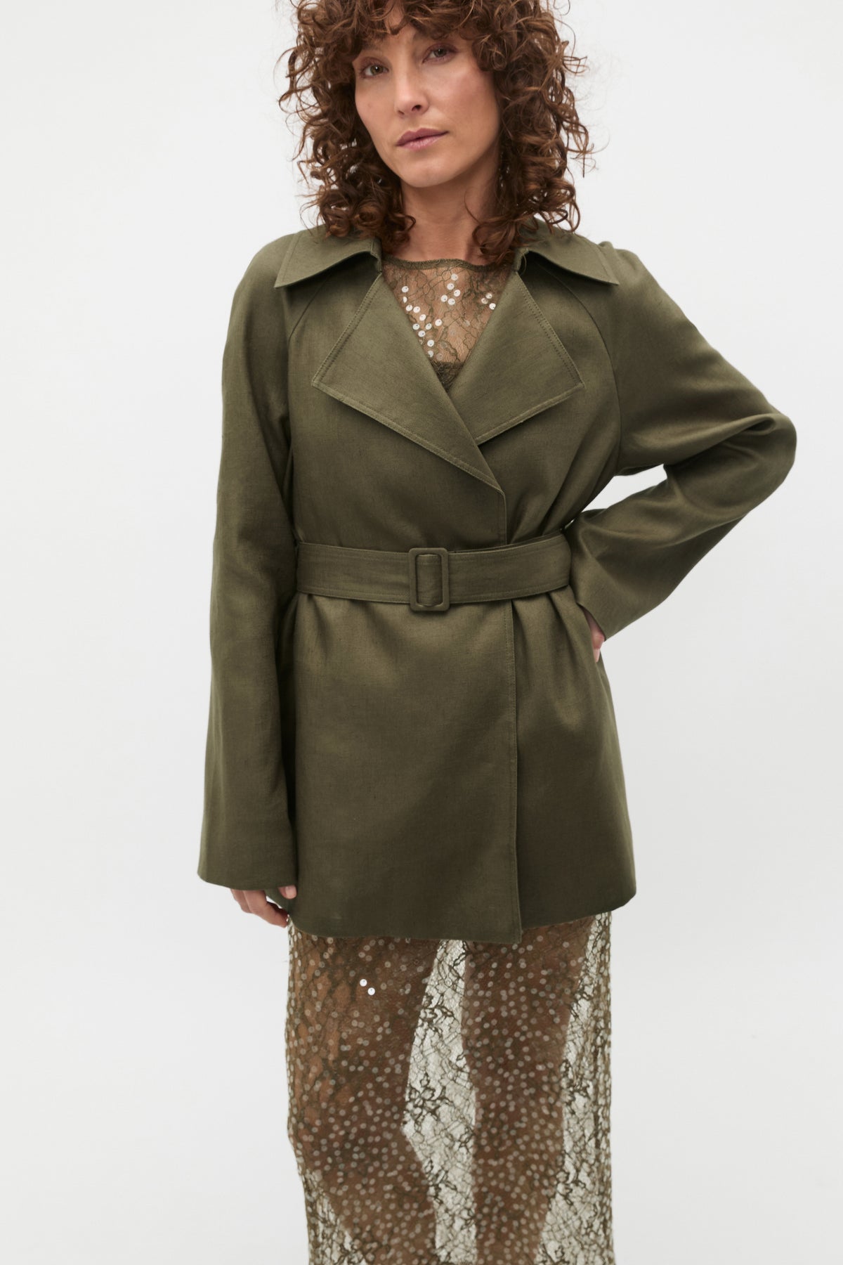 Linen Crop Trench Coat