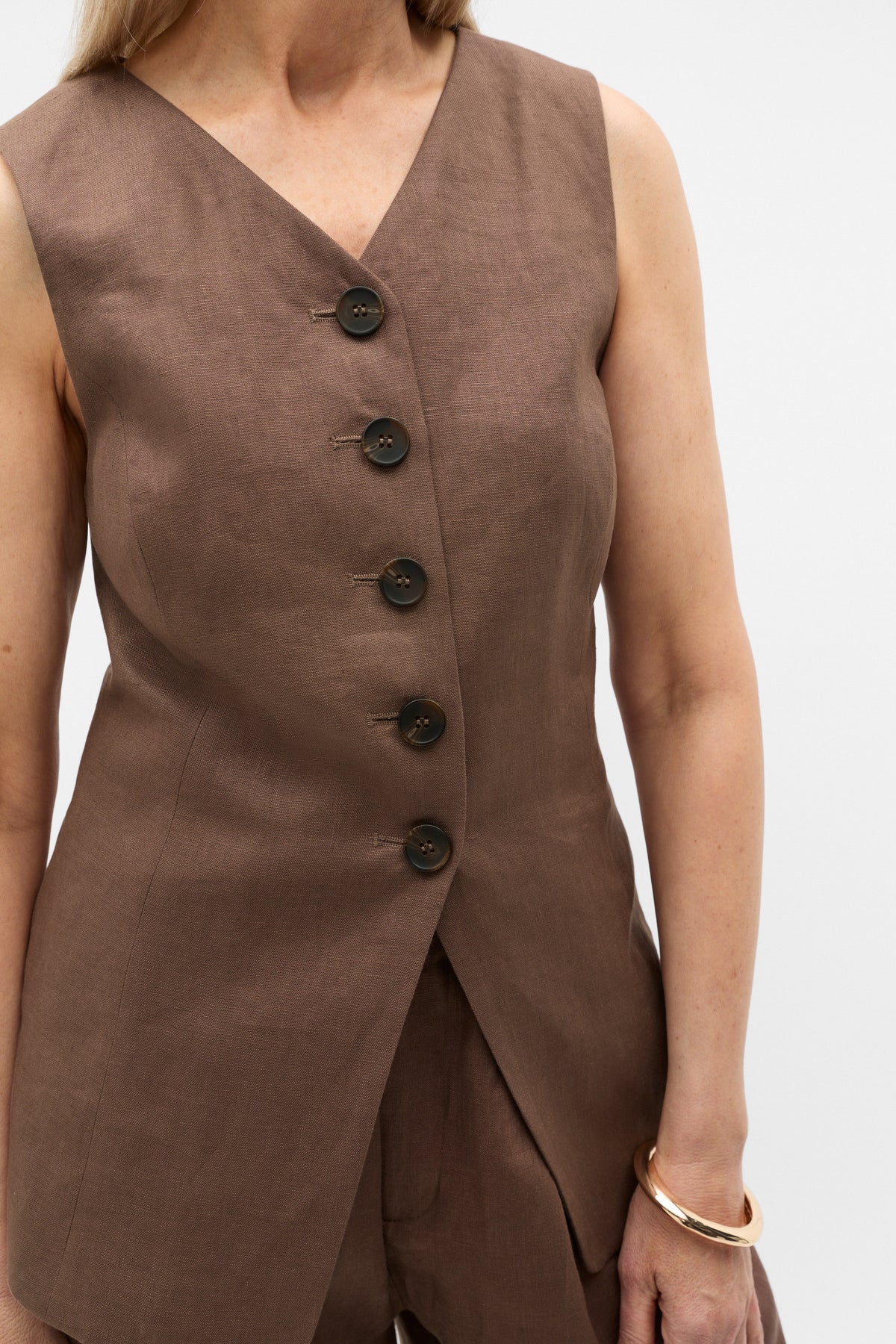 Linen Longline Button Vest