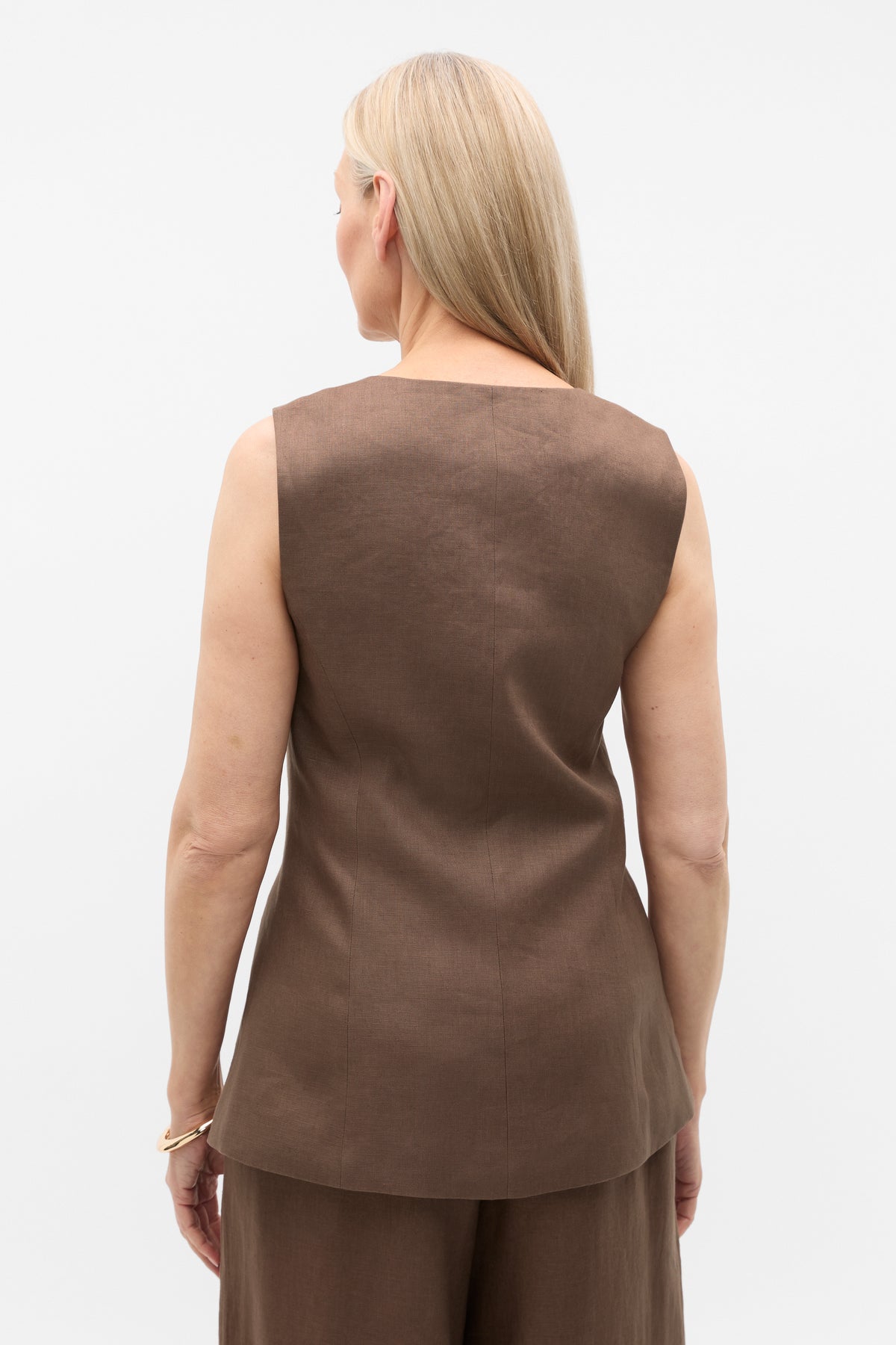 Linen Longline Button Vest