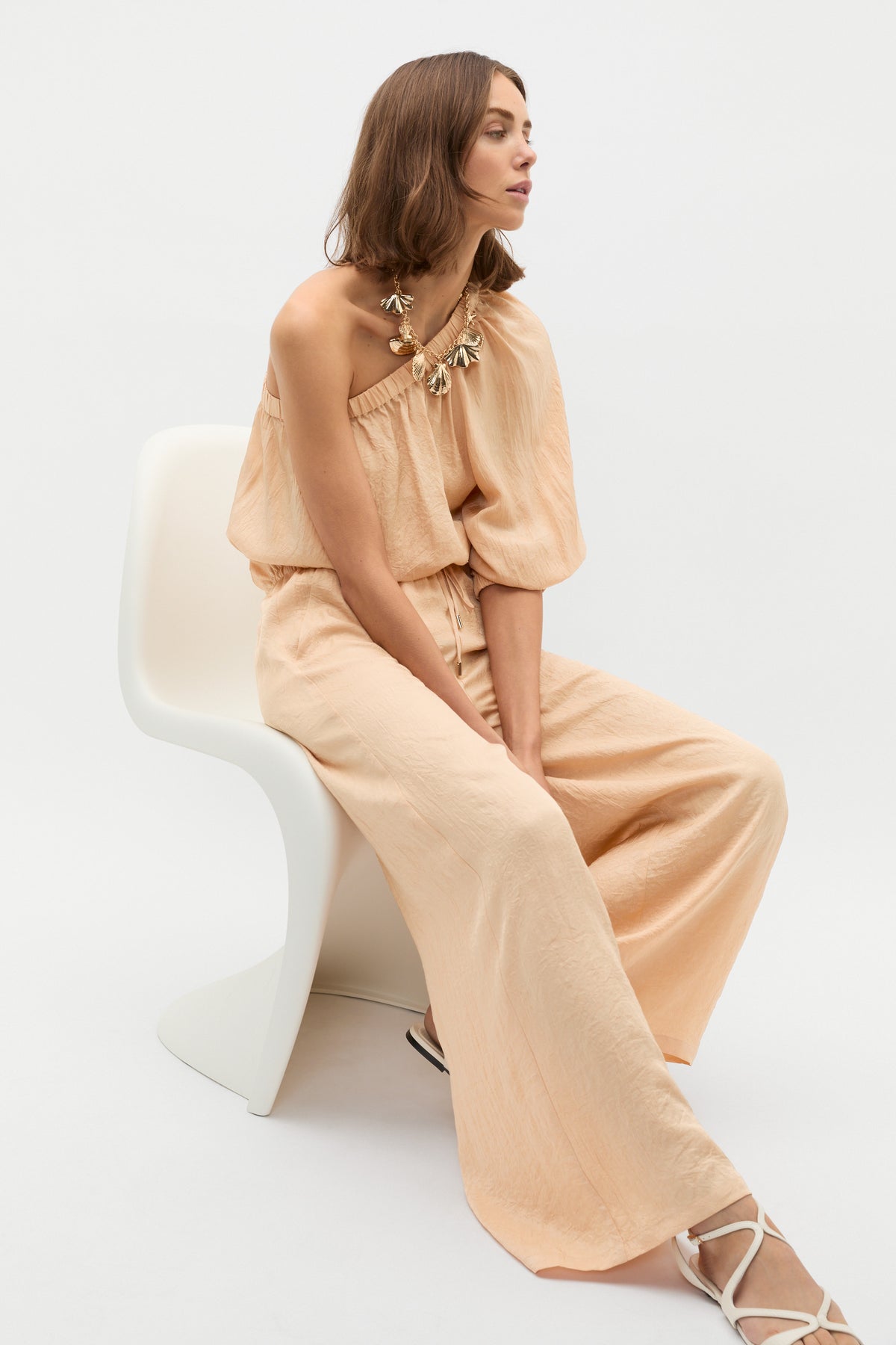 Textured Satin One Shoulder Blouse