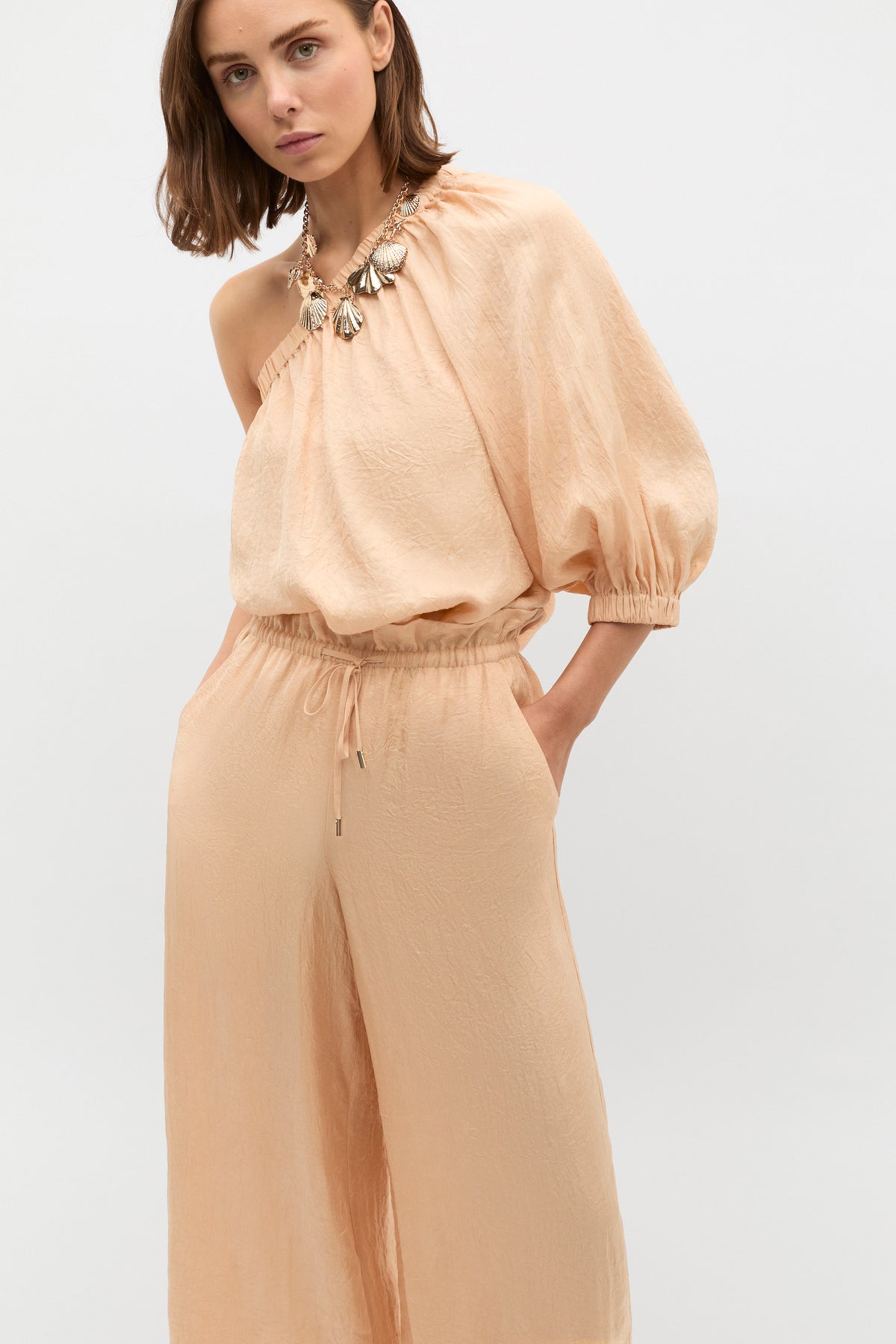 Textured Satin One Shoulder Blouse