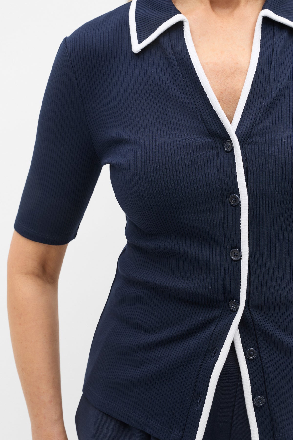 Rib Contrast Button Down Top