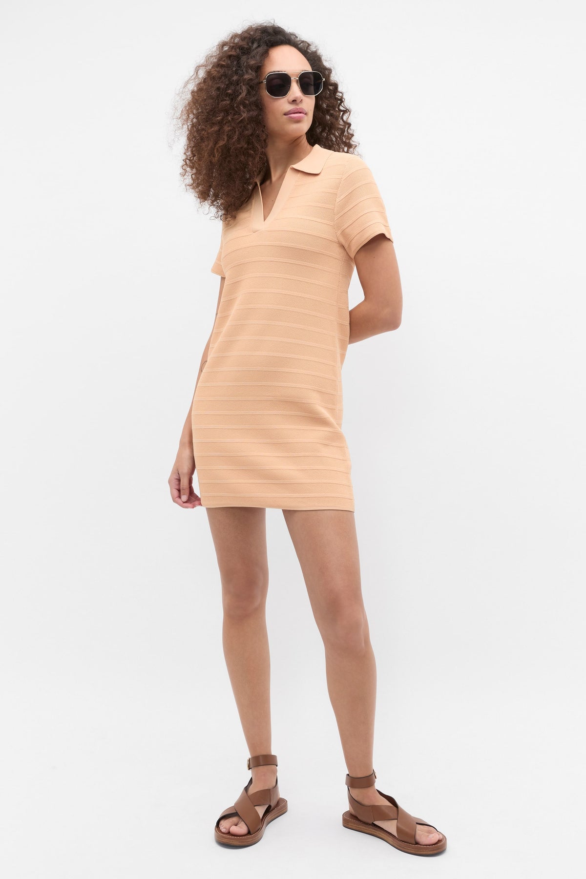 Textured Knit Polo Dress