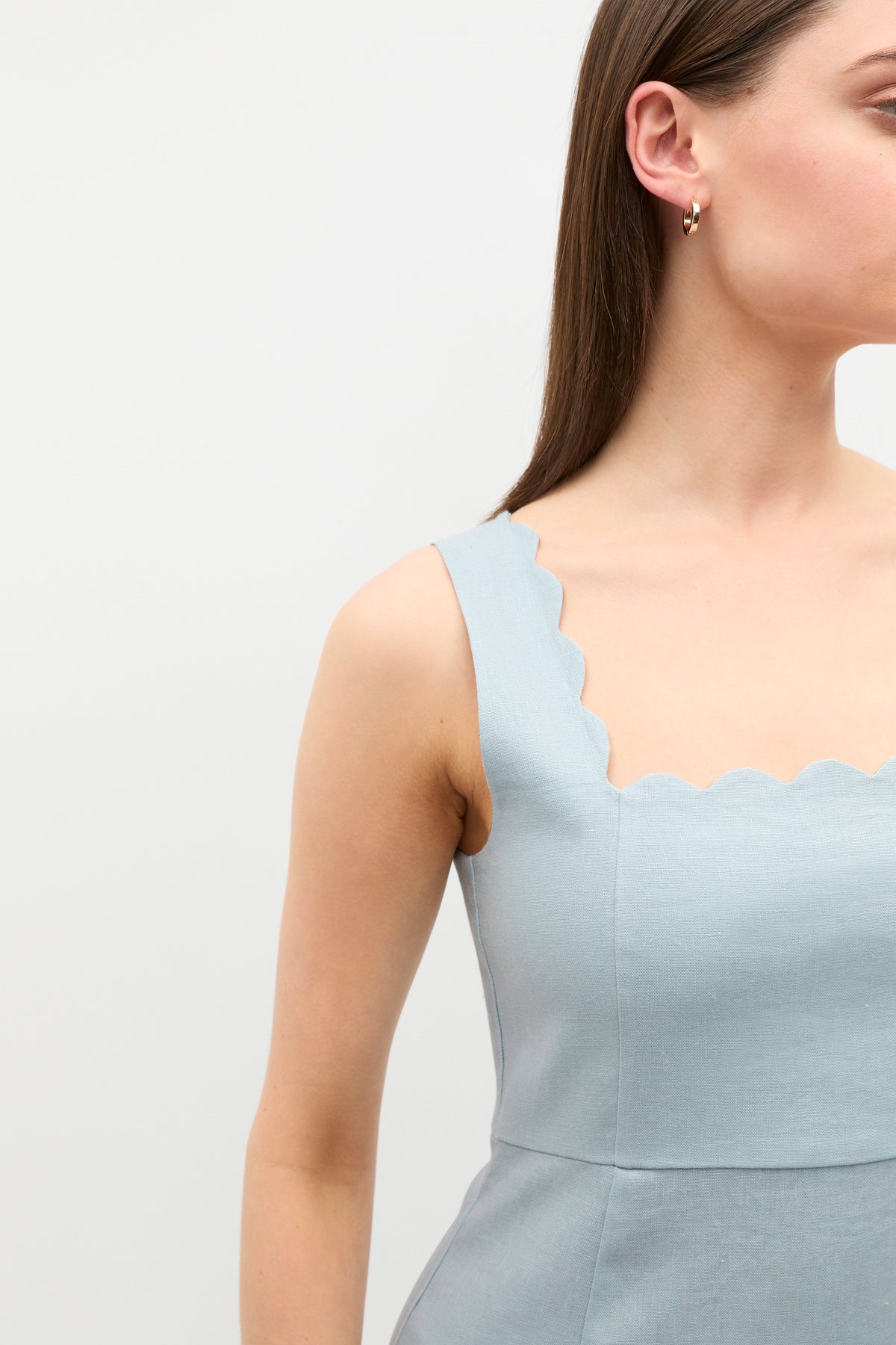 Linen Scallop Midi Dress