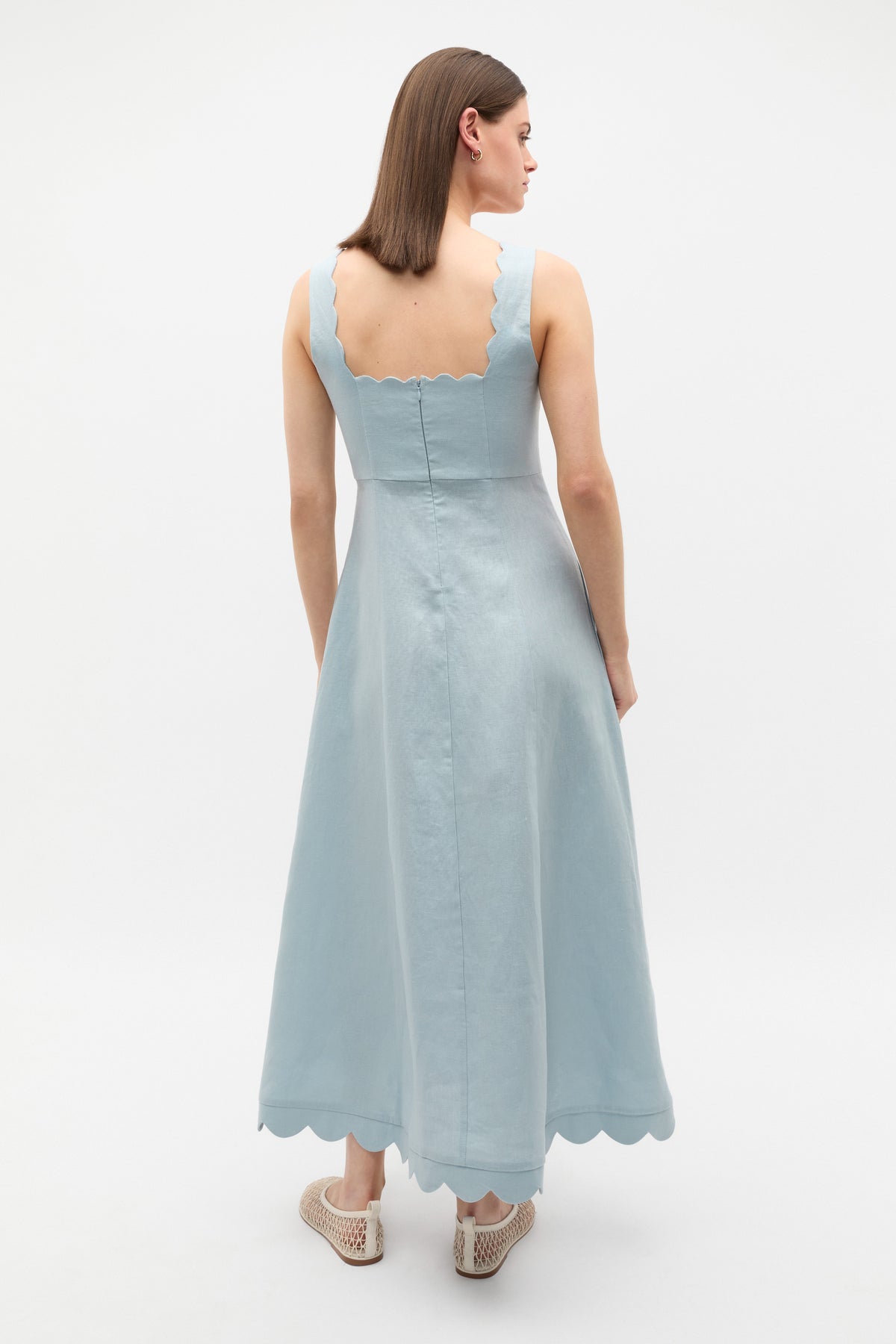 Linen Scallop Midi Dress