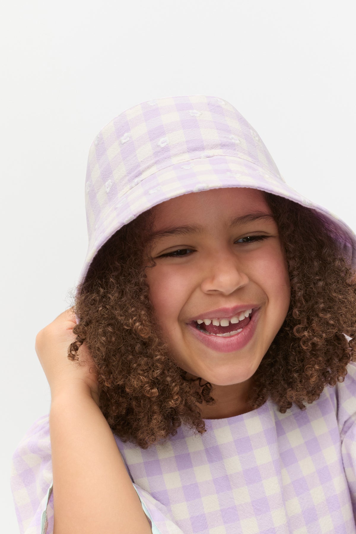 Gingham Embroidered Bucket Hat