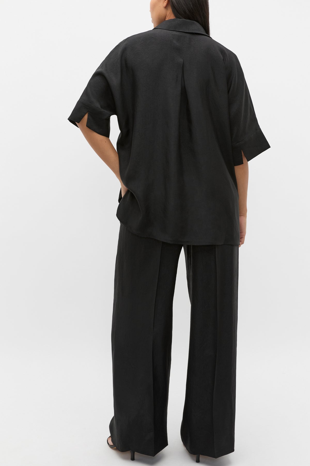 Crinkled Satin Collared Popover