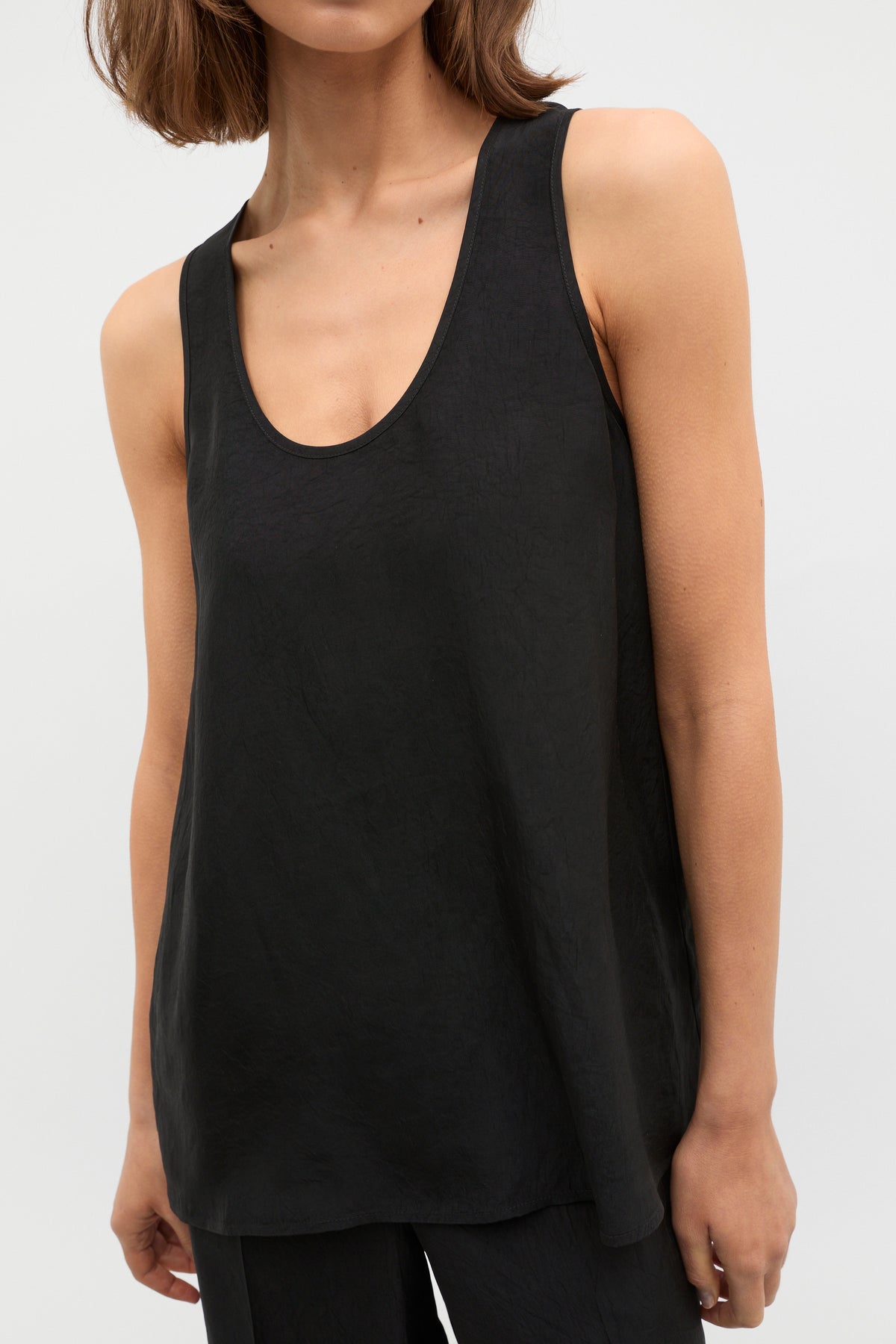 Crinkled Satin Longline Tank