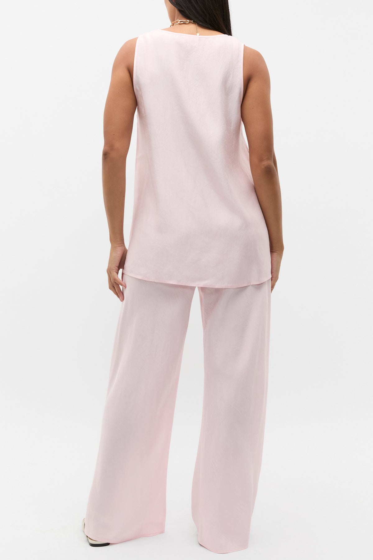 Crinkled Satin Longline Tank