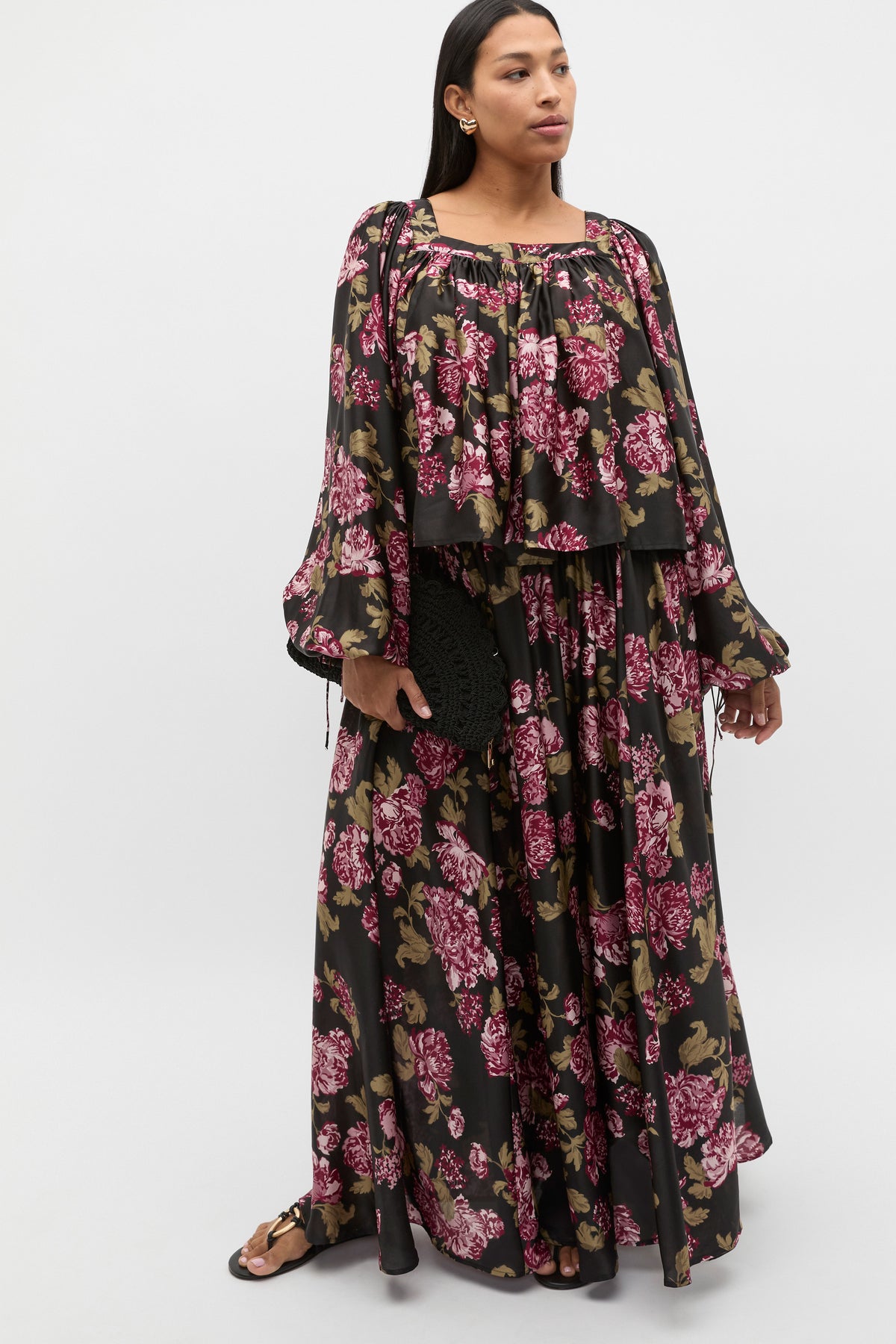 Silk Floral Square Neck Blouse